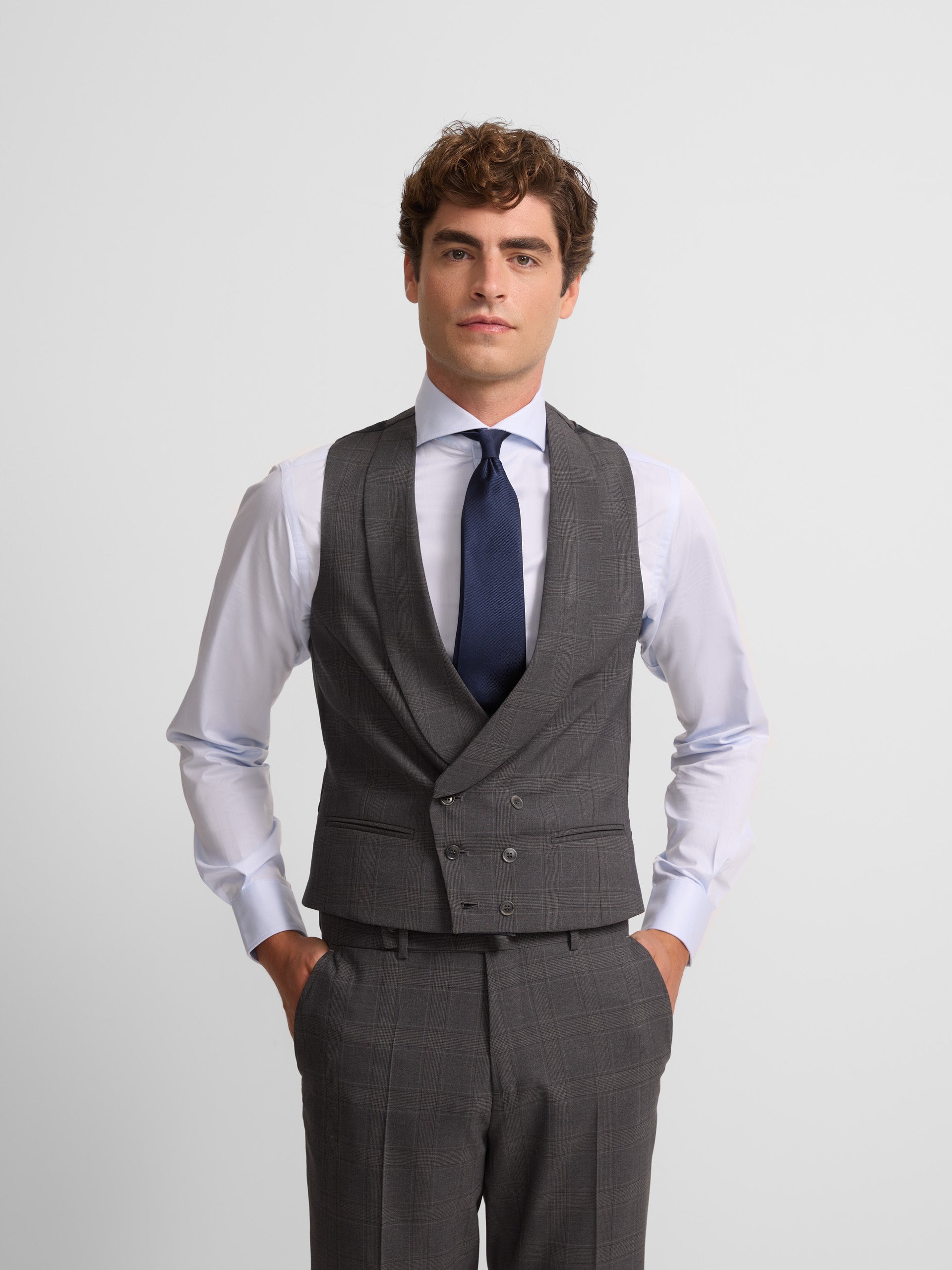 Chaleco clasico traje principe de gales gris