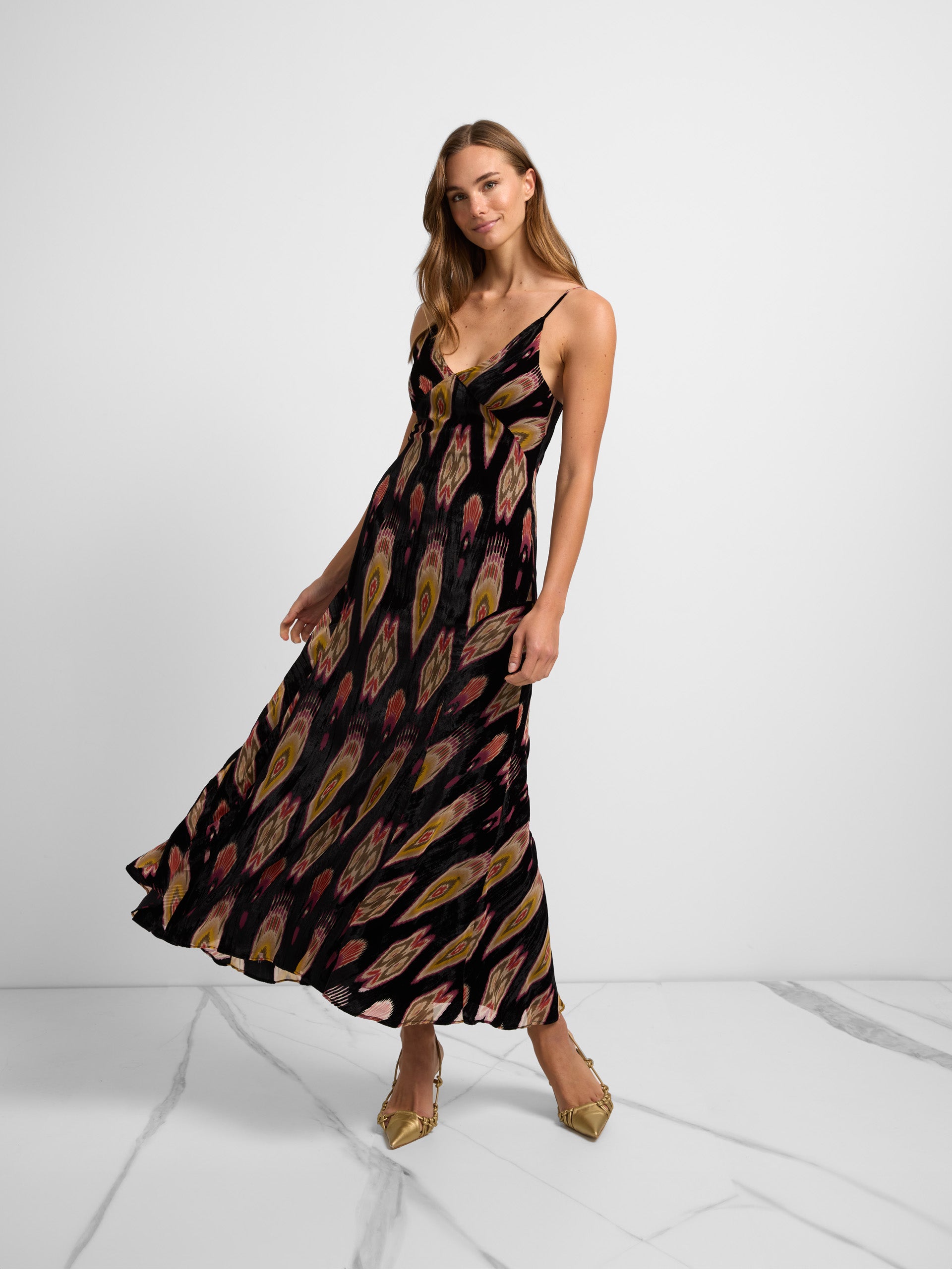 Unique woman dress with velvet print