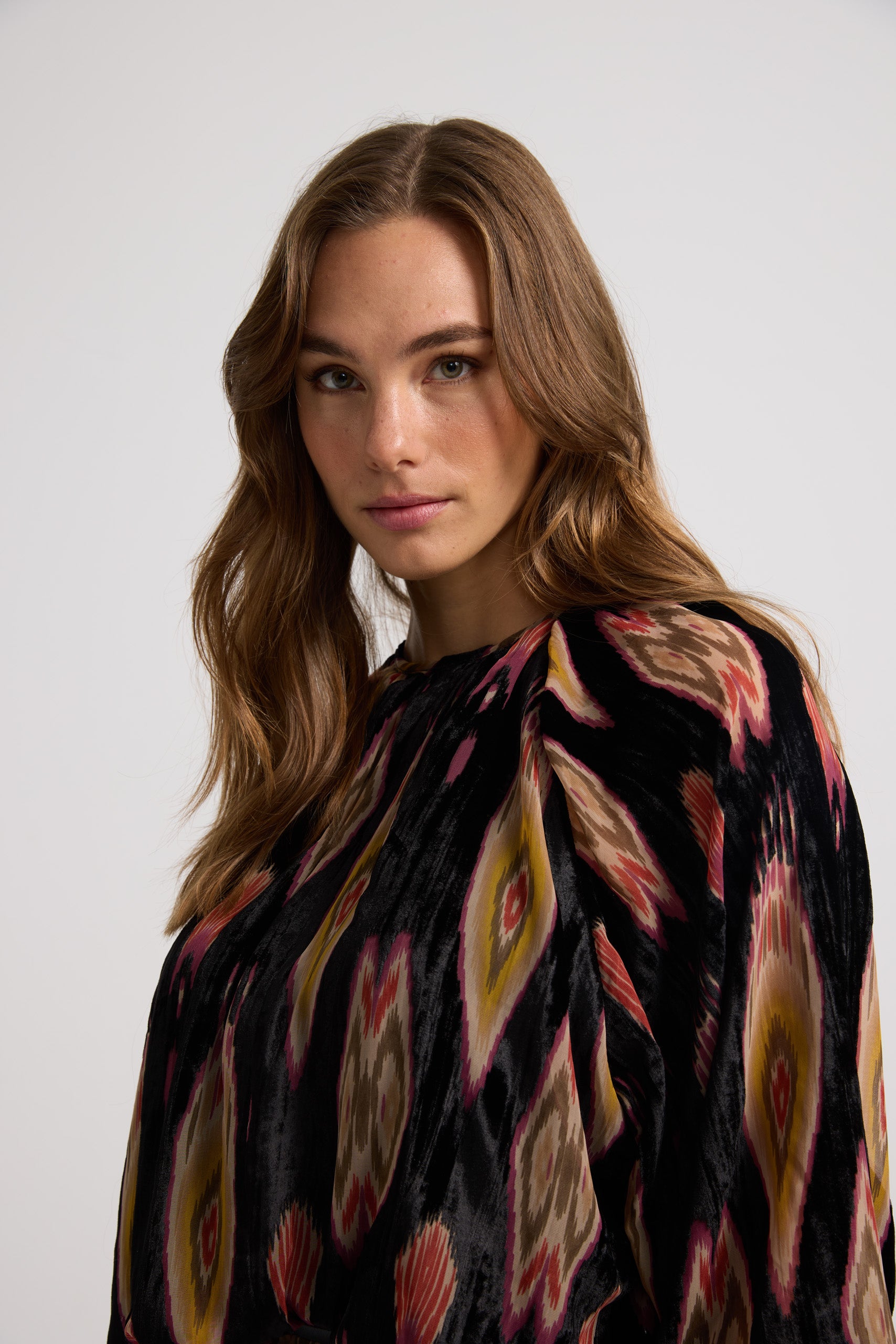 Unique woman blouse with velvet print