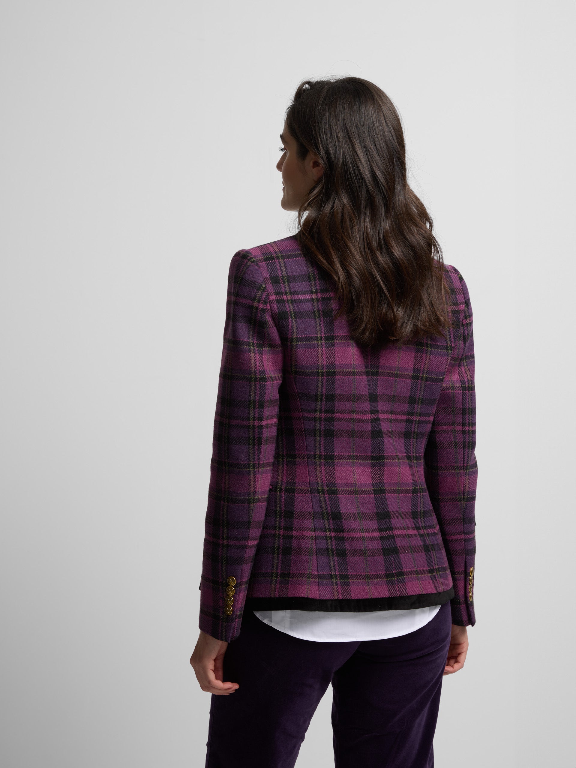 Blazer croisé violet à carreaux