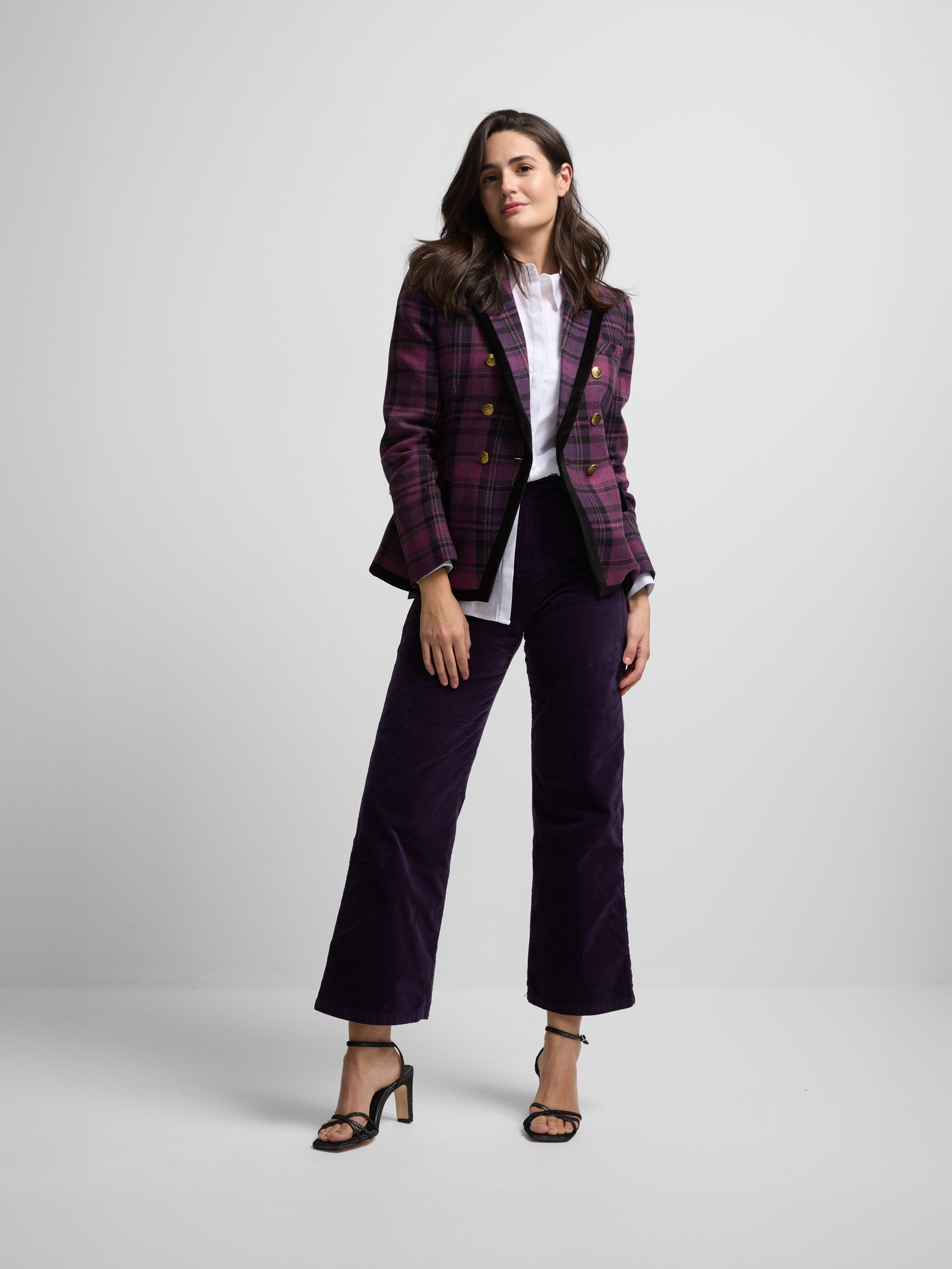 Blazer croisé violet à carreaux