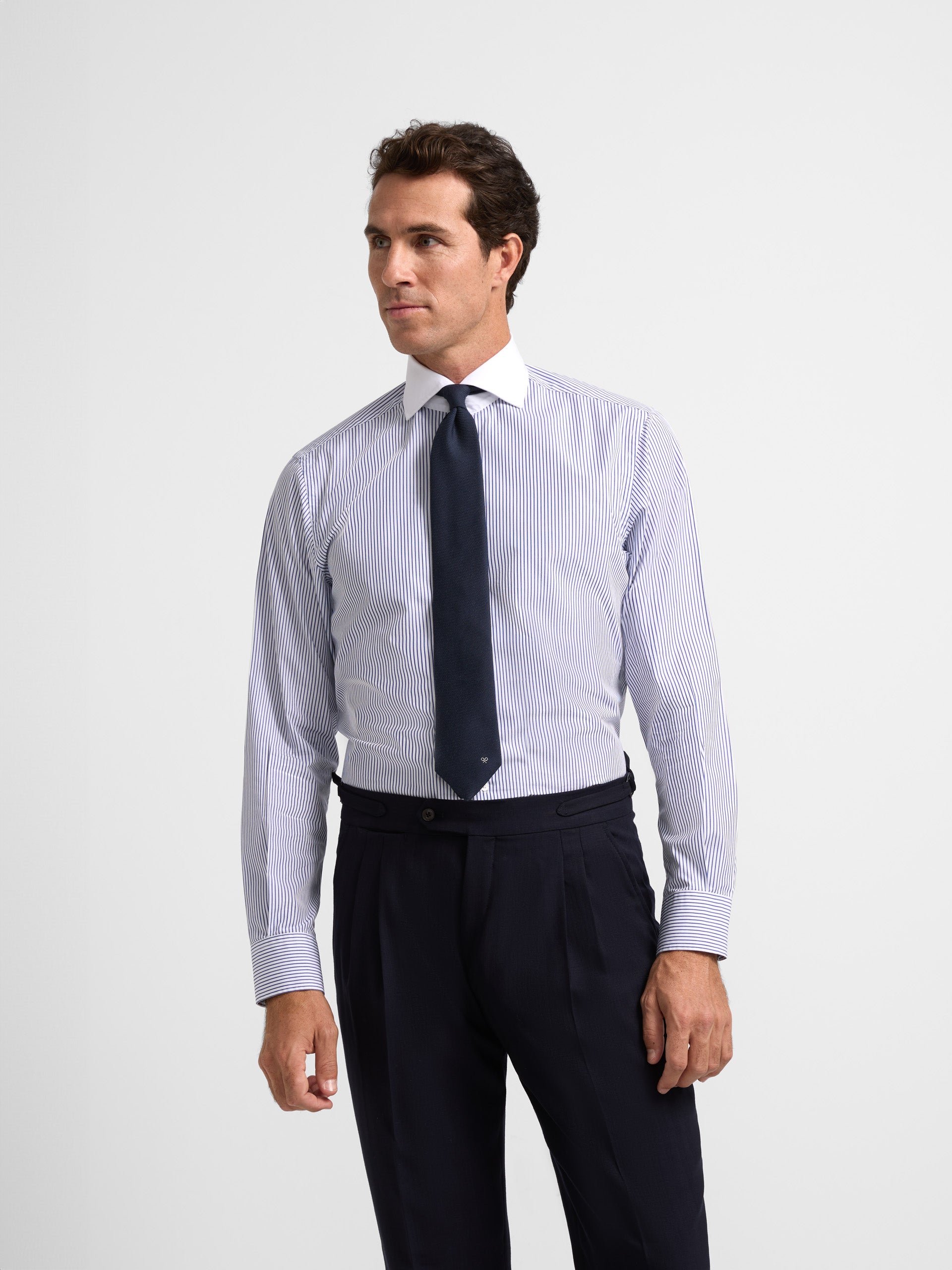 Silbon unique dress shirt with blue stripes and white collar