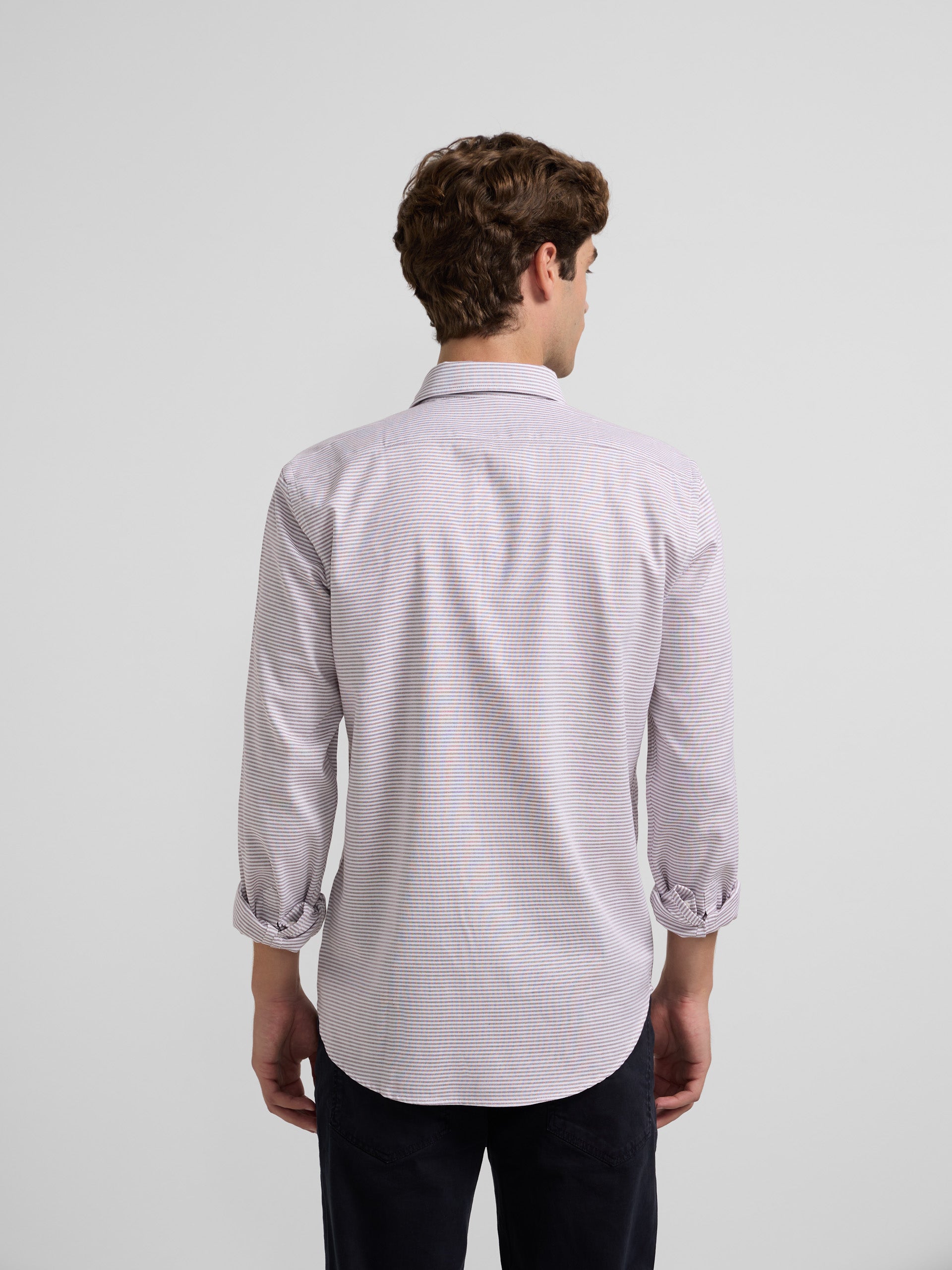 Polera sport oxford raya horizontal burdeos