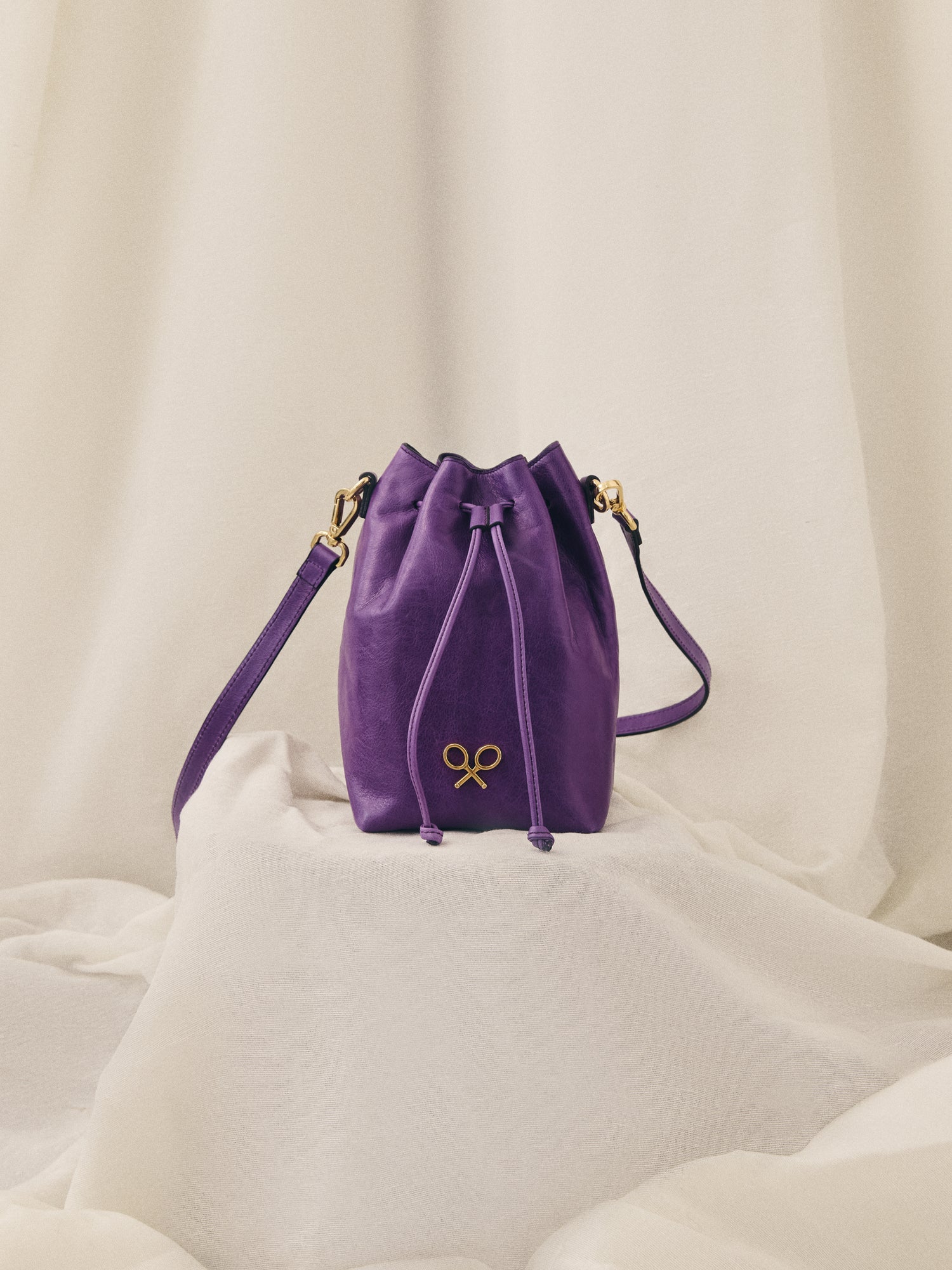 Purple leather sack bag