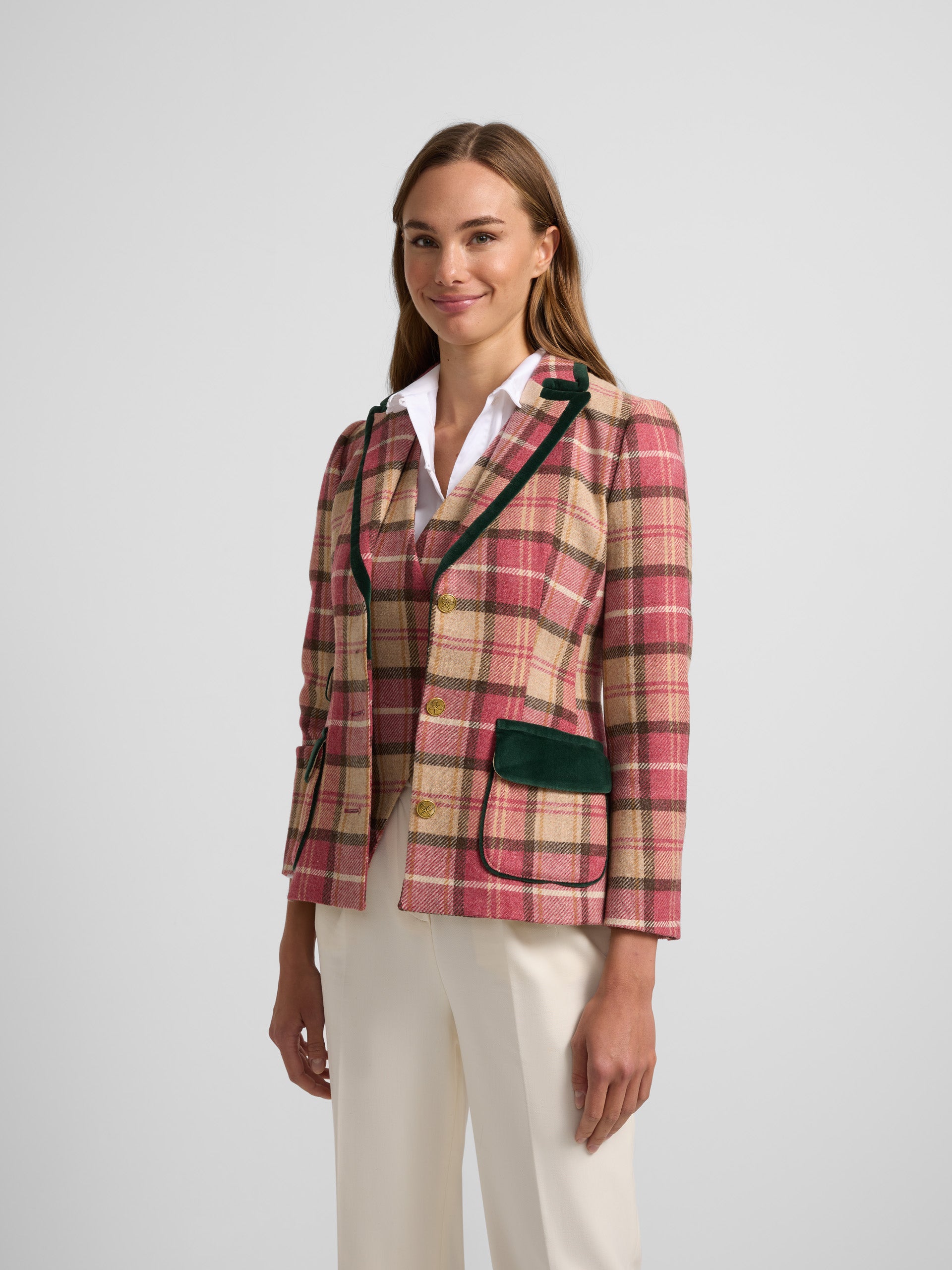 Blazer femme unique rose à carreaux