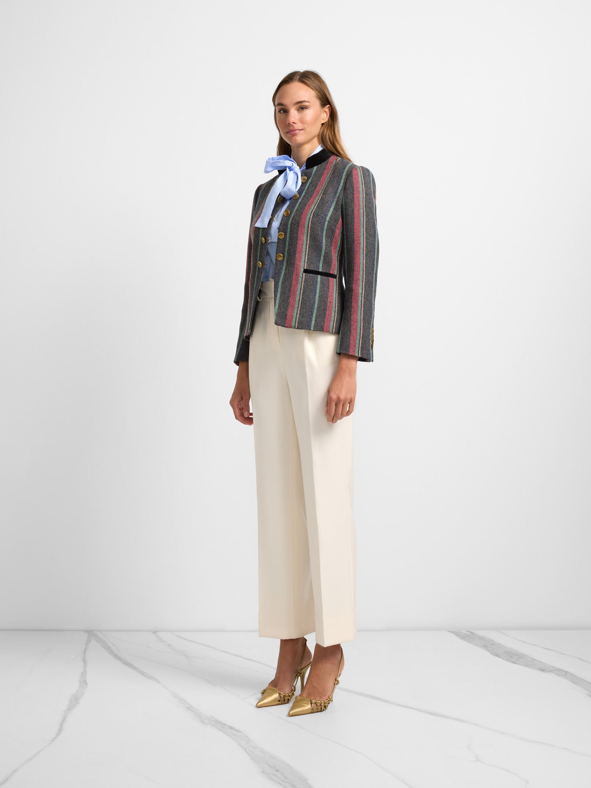 Blazer unique à rayures grises pour femme