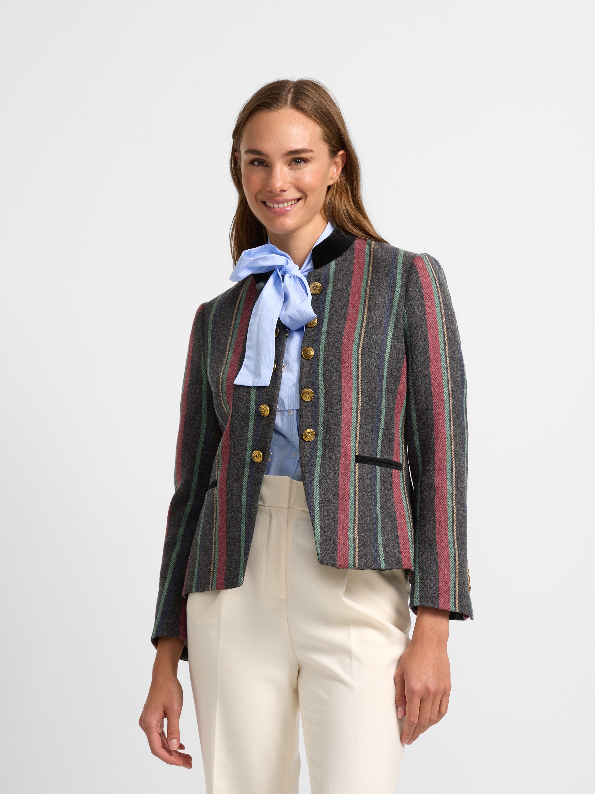 Blazer unique à rayures grises pour femme