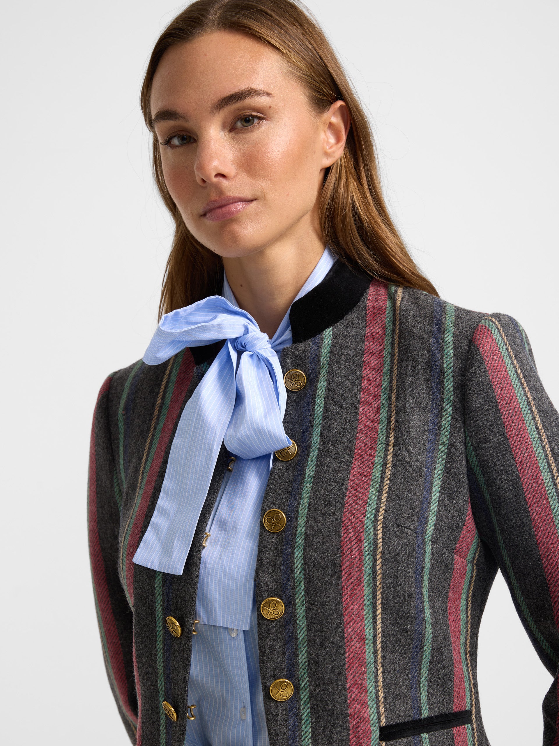 Blazer unique à rayures grises pour femme