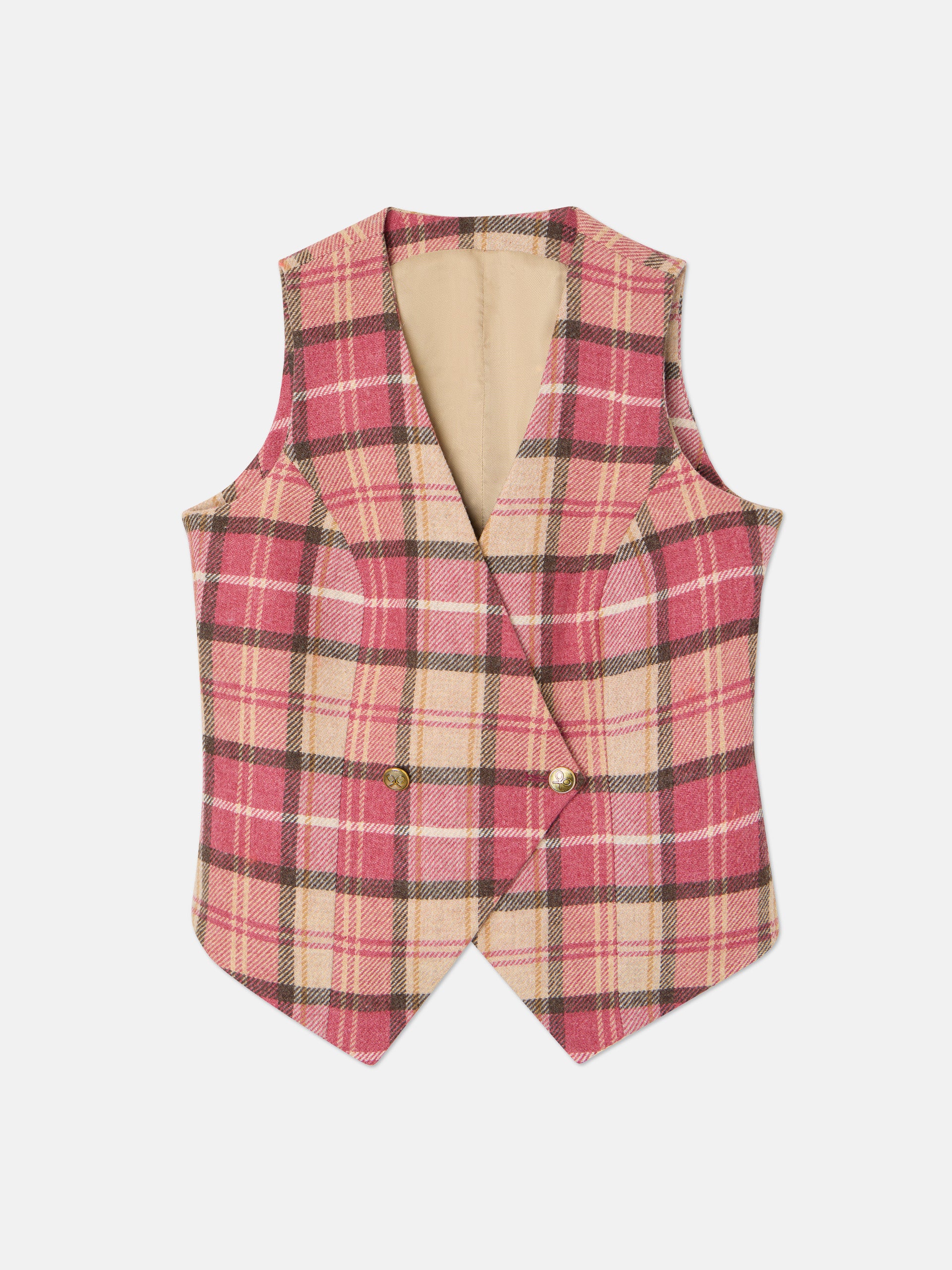 Unique pink checked woman vest