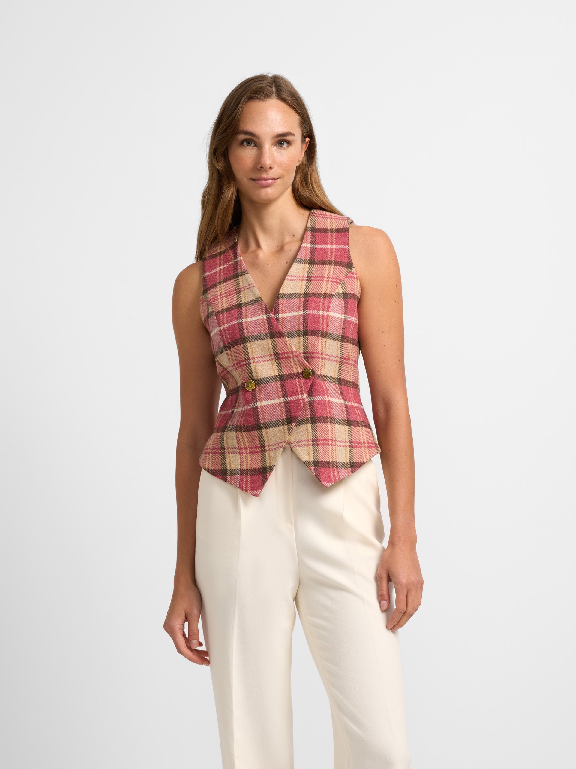 Unique pink checked woman vest