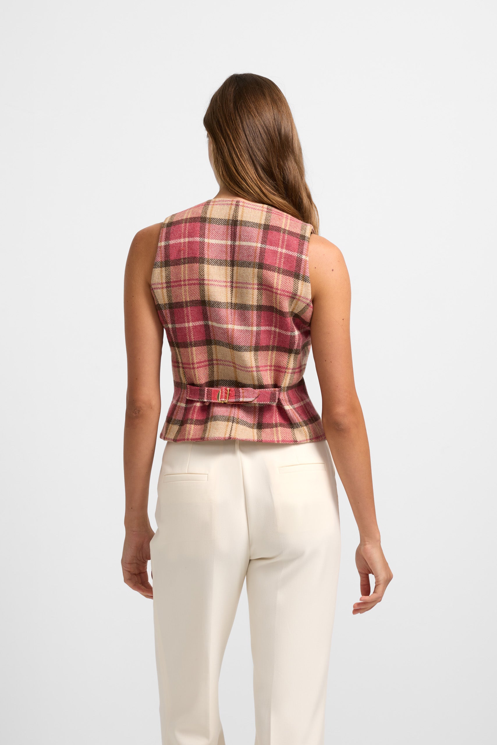 Unique pink checked woman vest