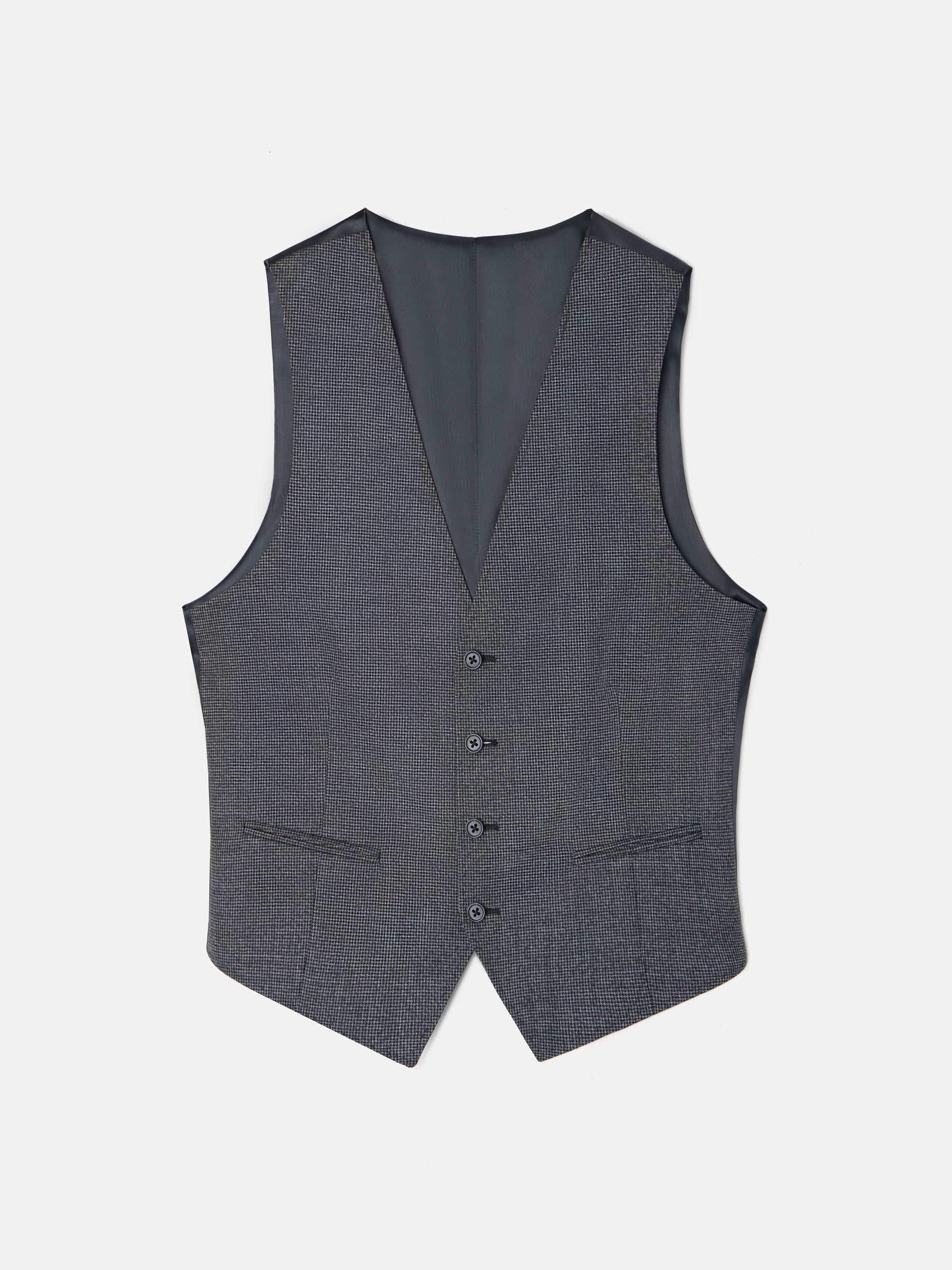 Grey Houndstooth Straight Suit Vest