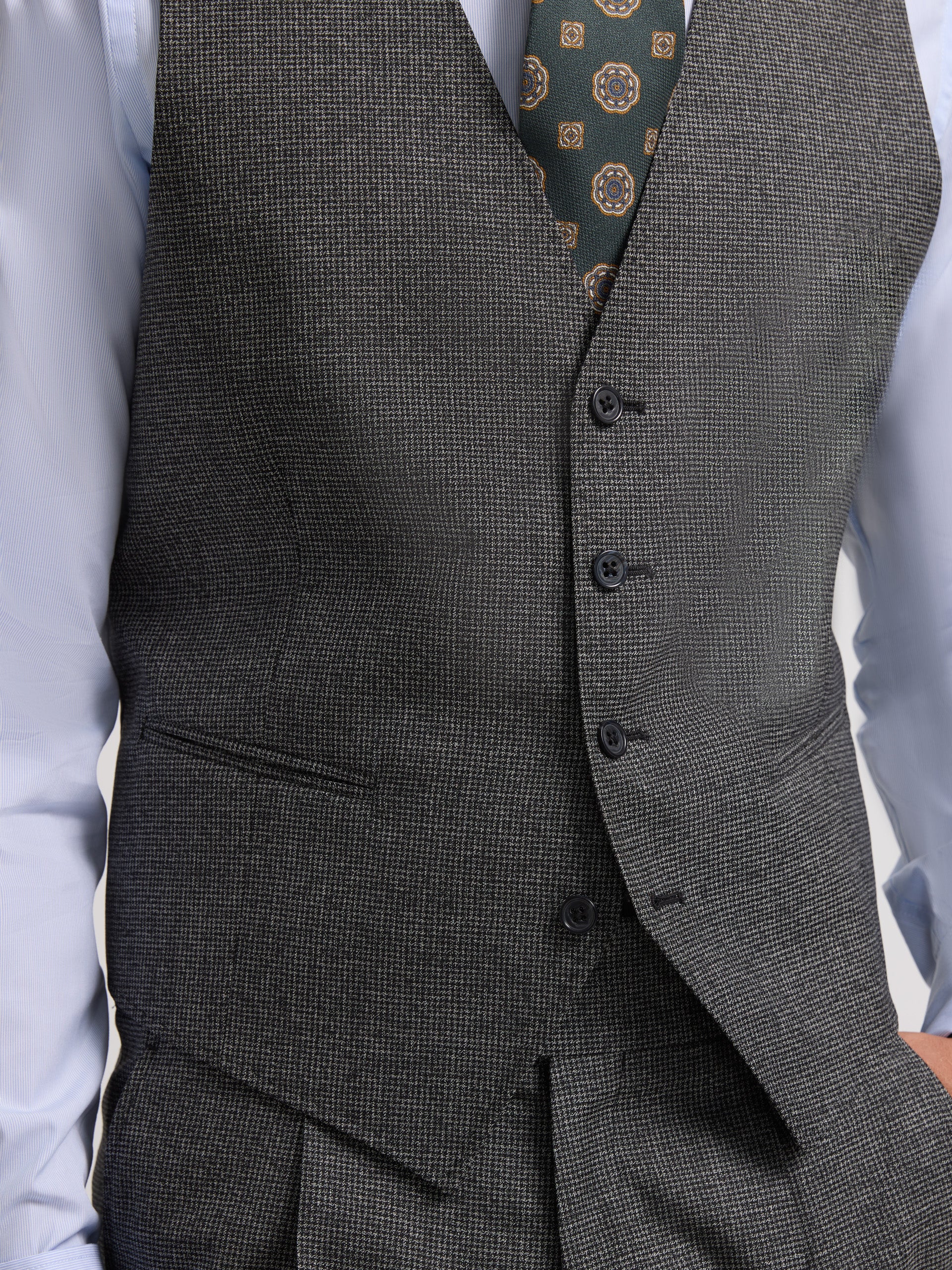 Grey Houndstooth Straight Suit Vest