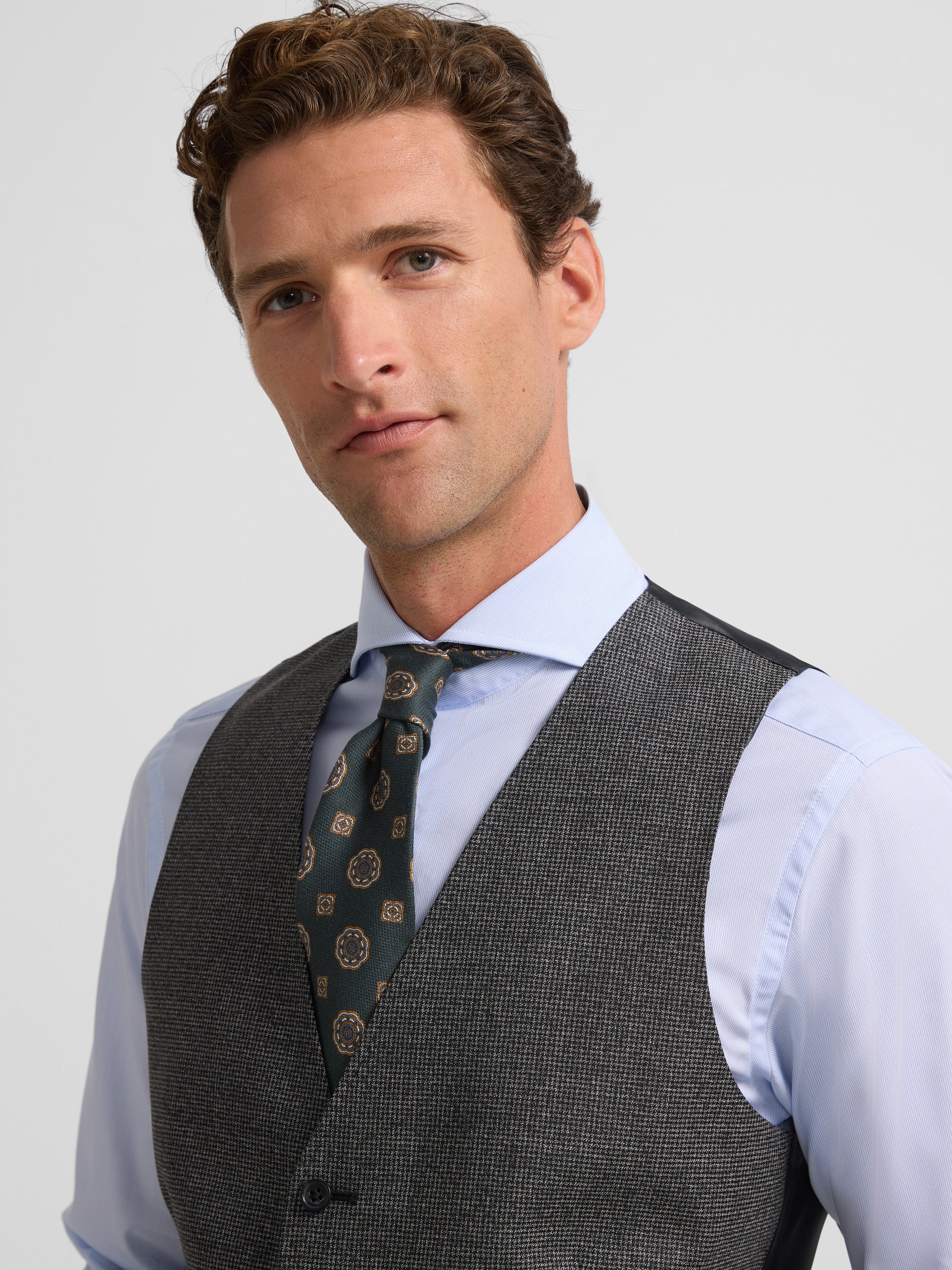 Grey Houndstooth Straight Suit Vest