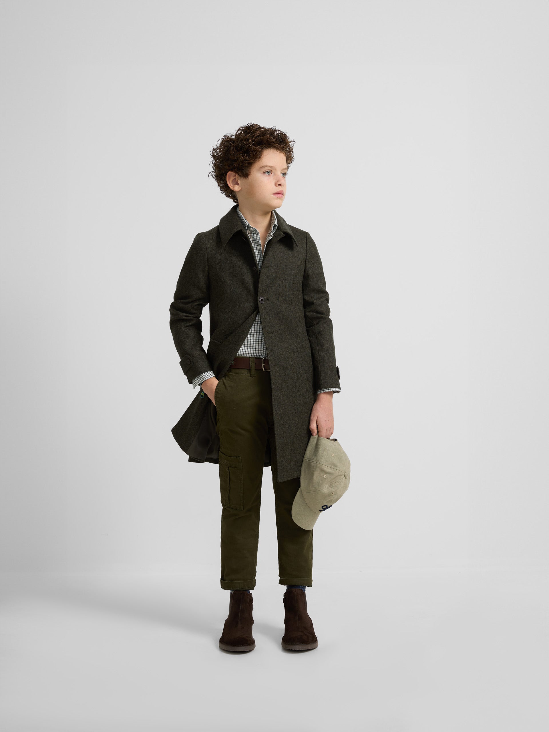 Kids green herringbone coat