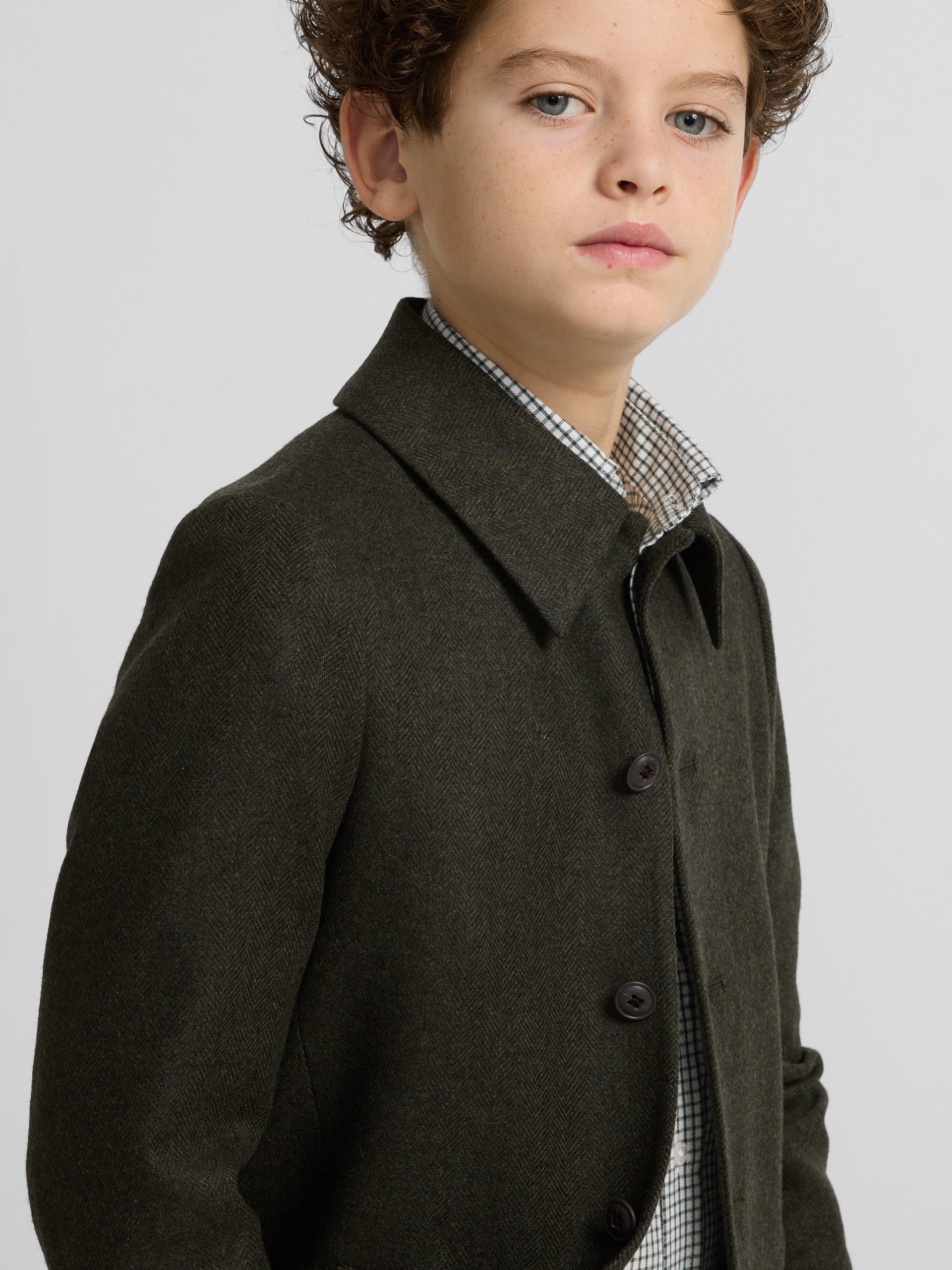 Kids green herringbone coat