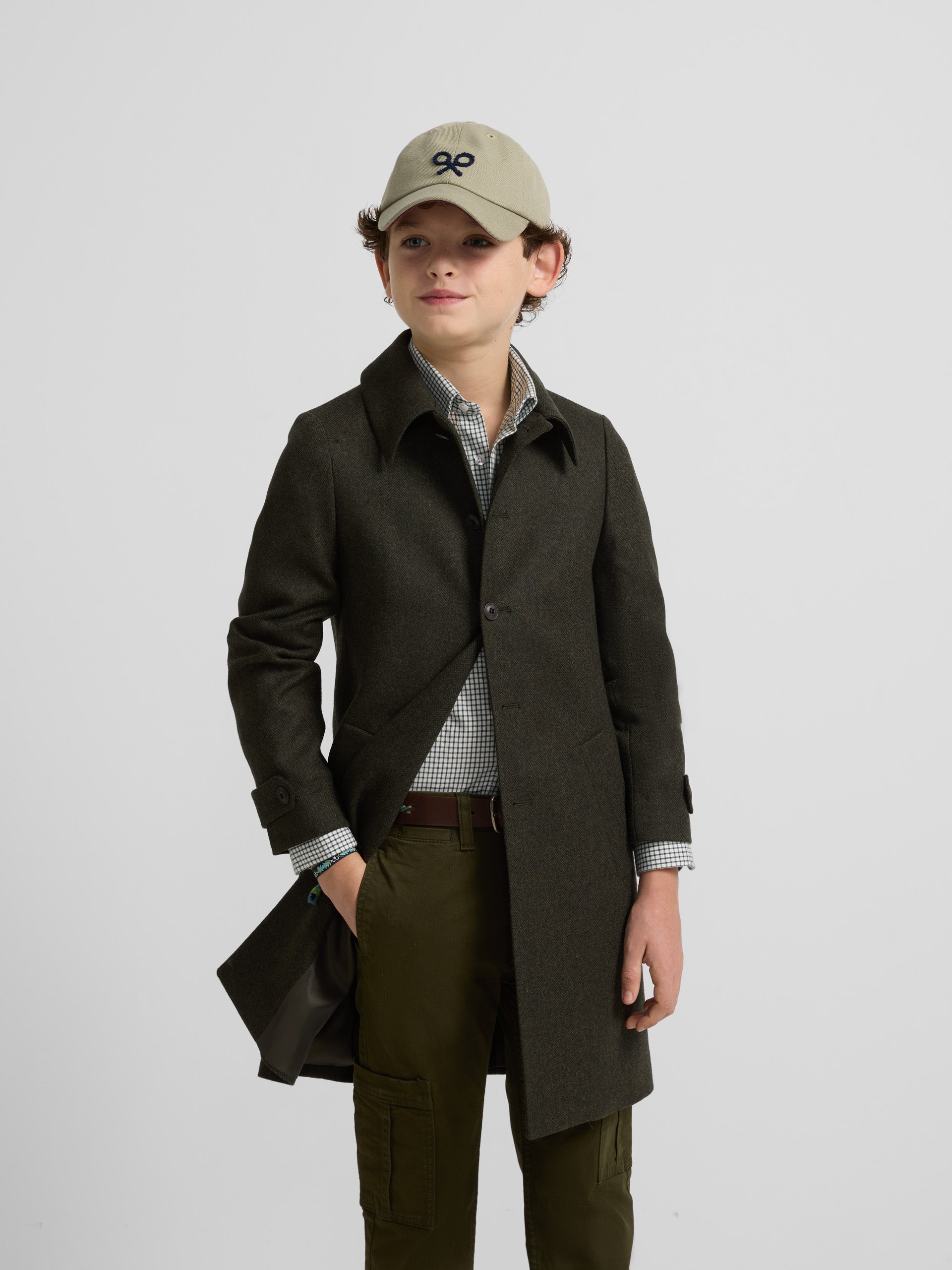 Kids green herringbone coat