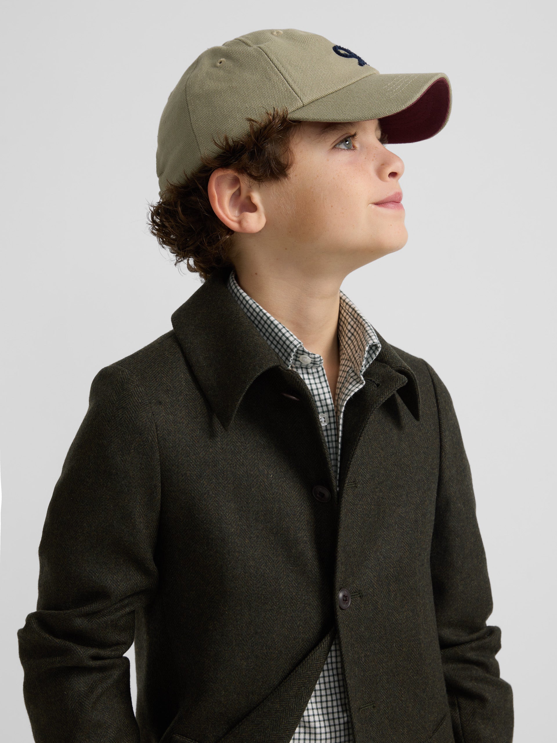 Kids green herringbone coat