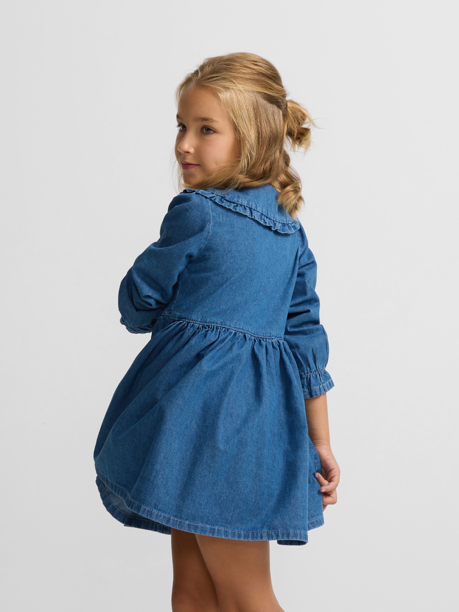 Girl mini dress with denim details