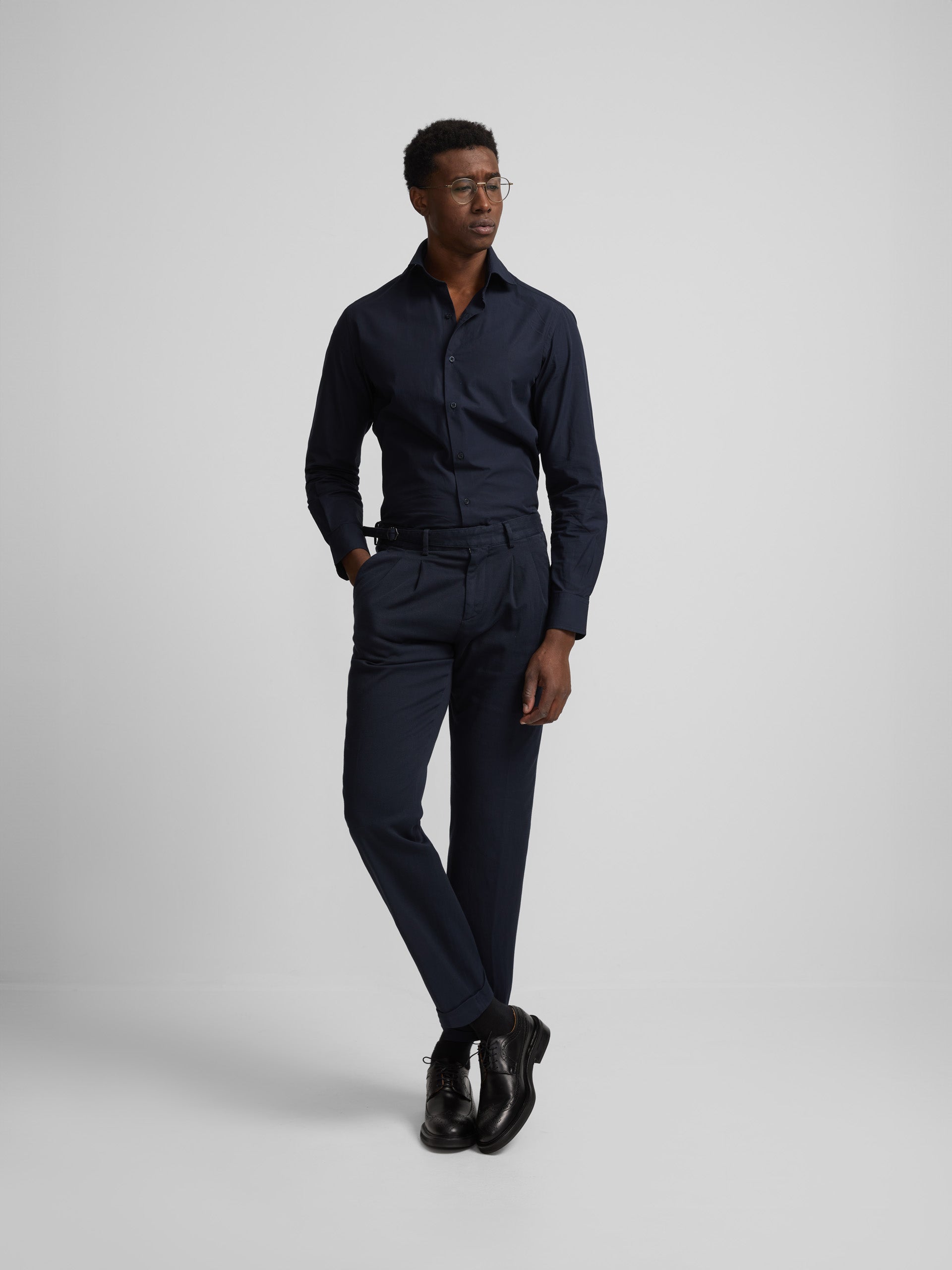 Pantalon de costume plissé gurkha bleu marine