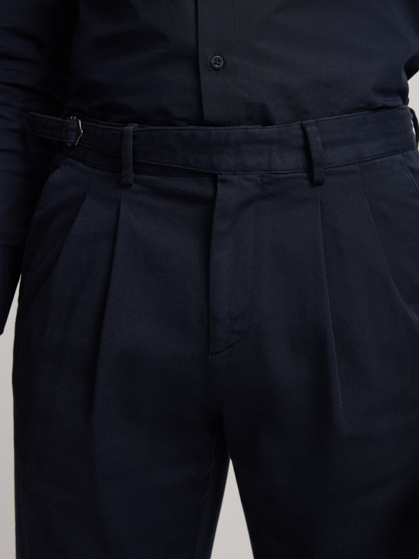 Navy blue Gurkha pleated dress pants