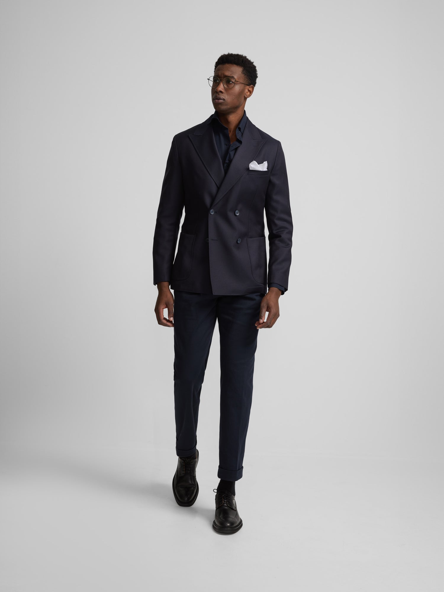 Navy blue Gurkha pleated dress pants