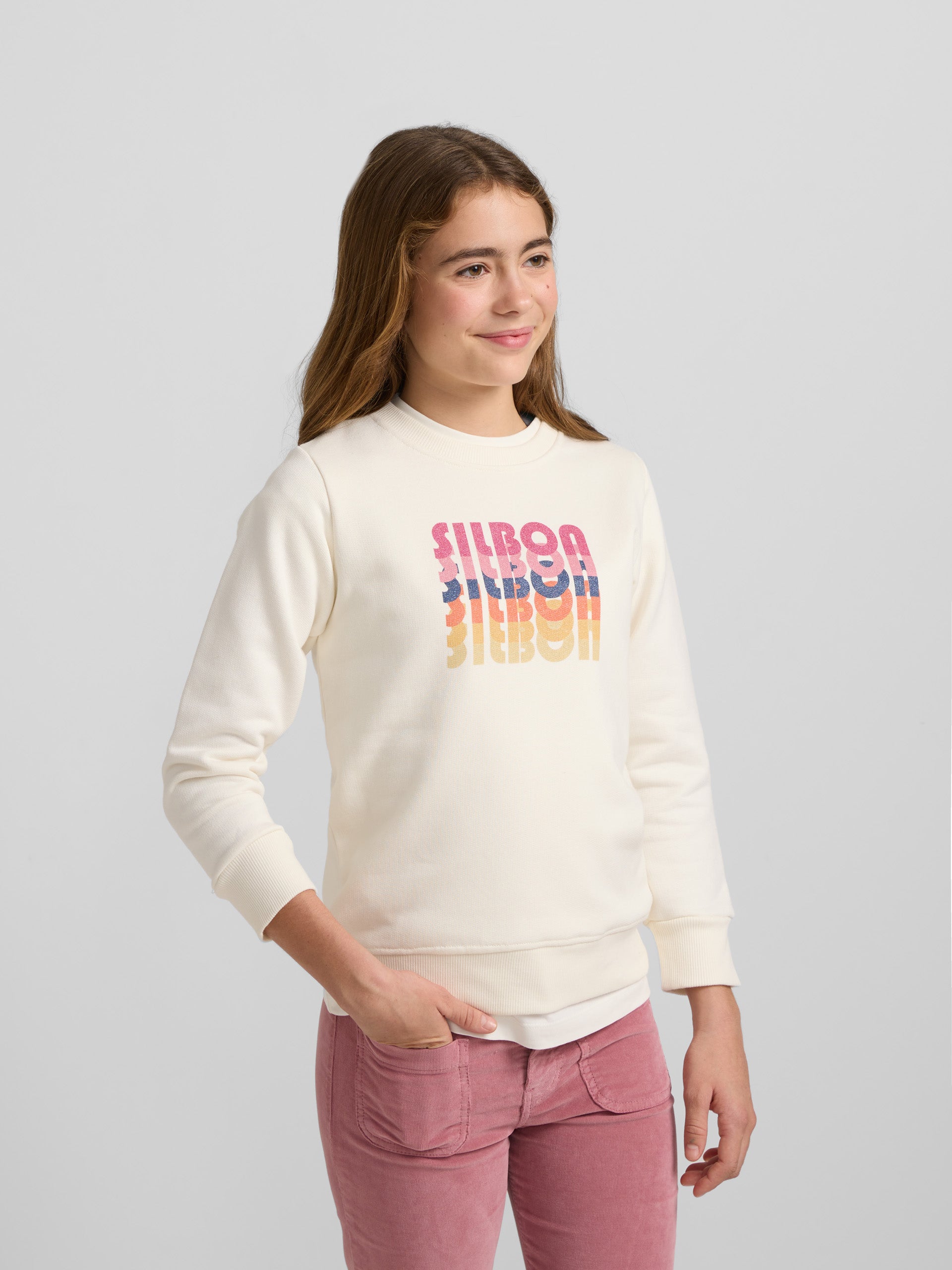 Sudadera girl efecto glitter blanca