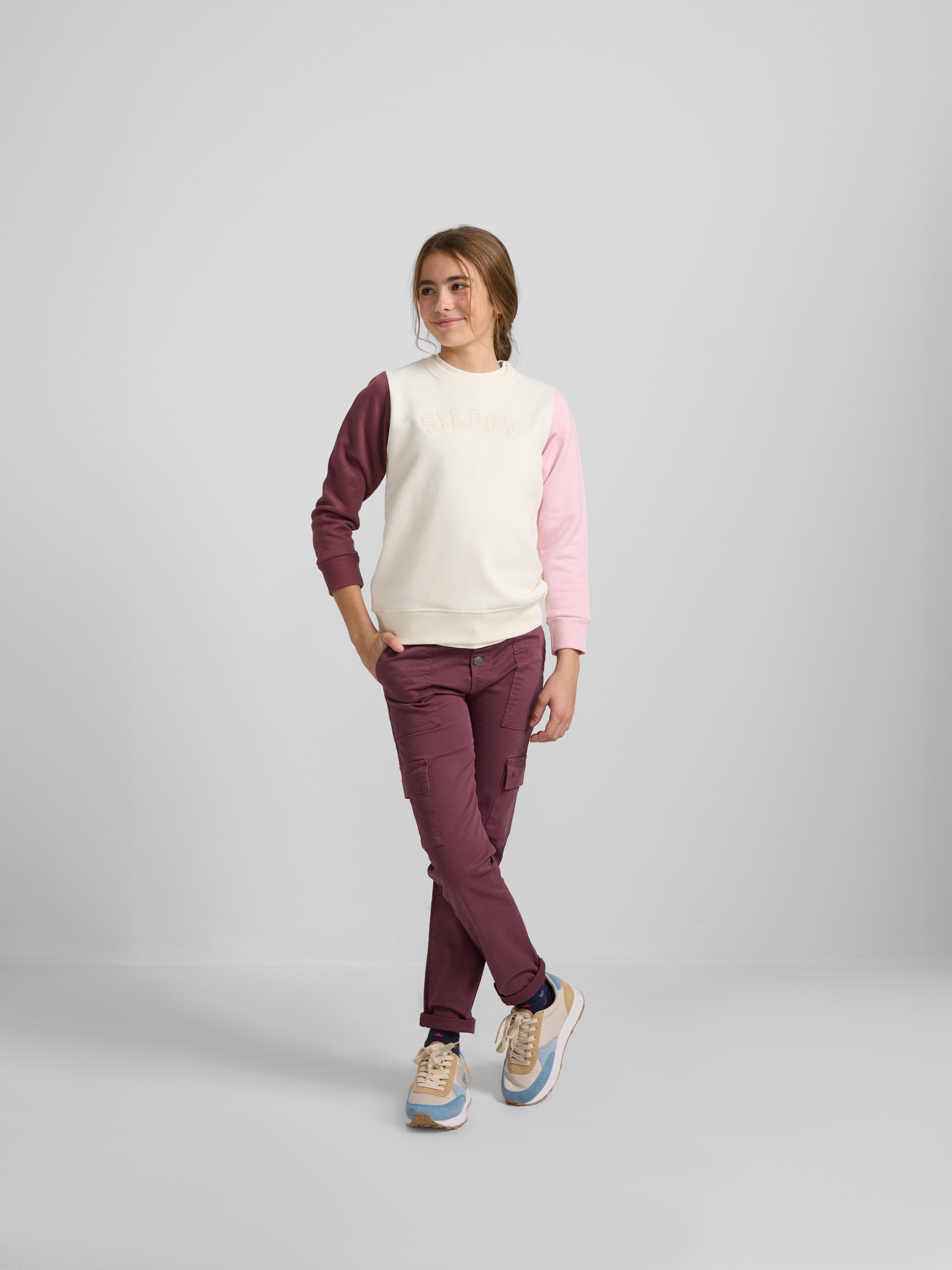 Sudadera girl combinada rosa y morado