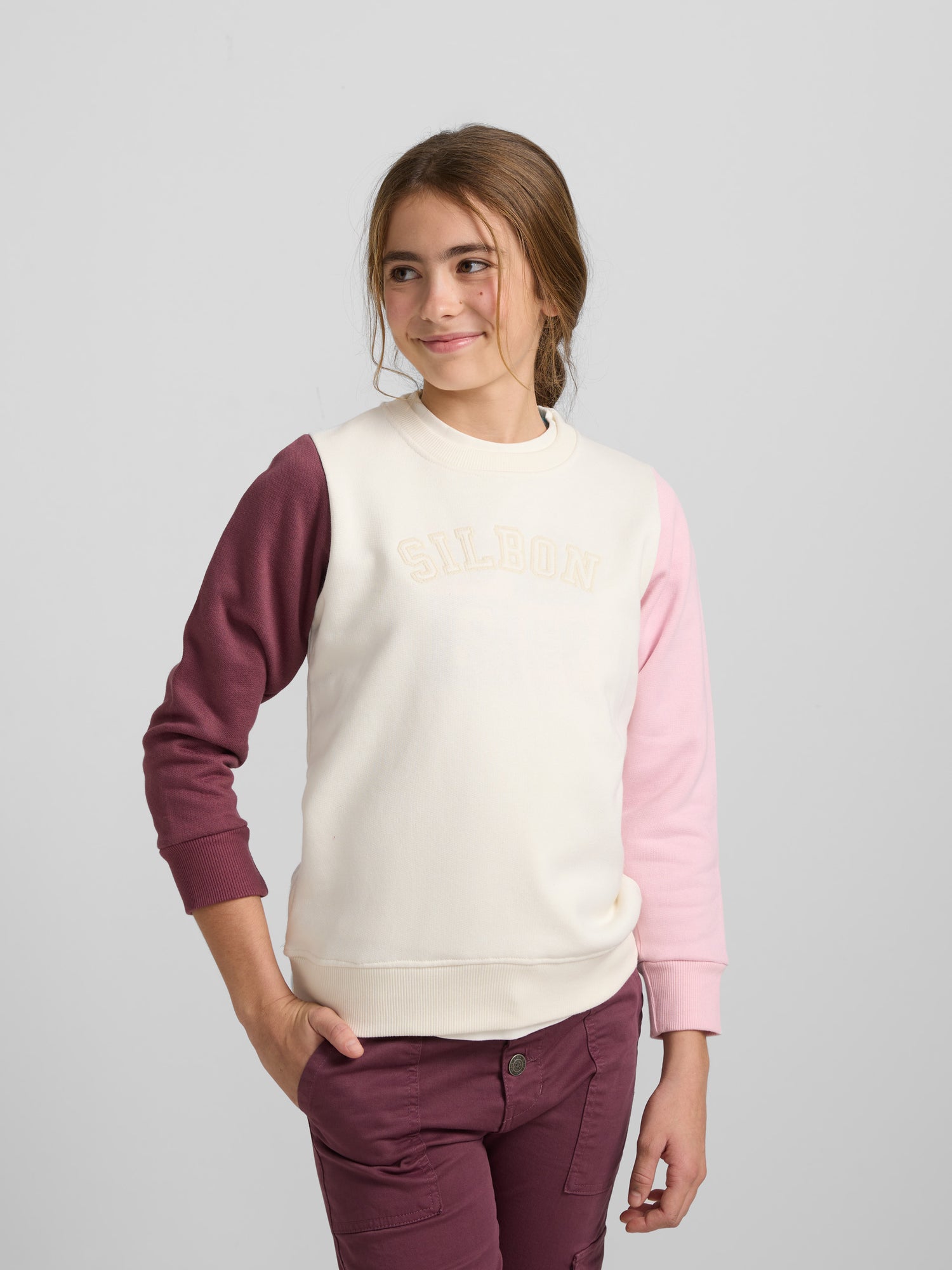 Sudadera girl combinada rosa y morado