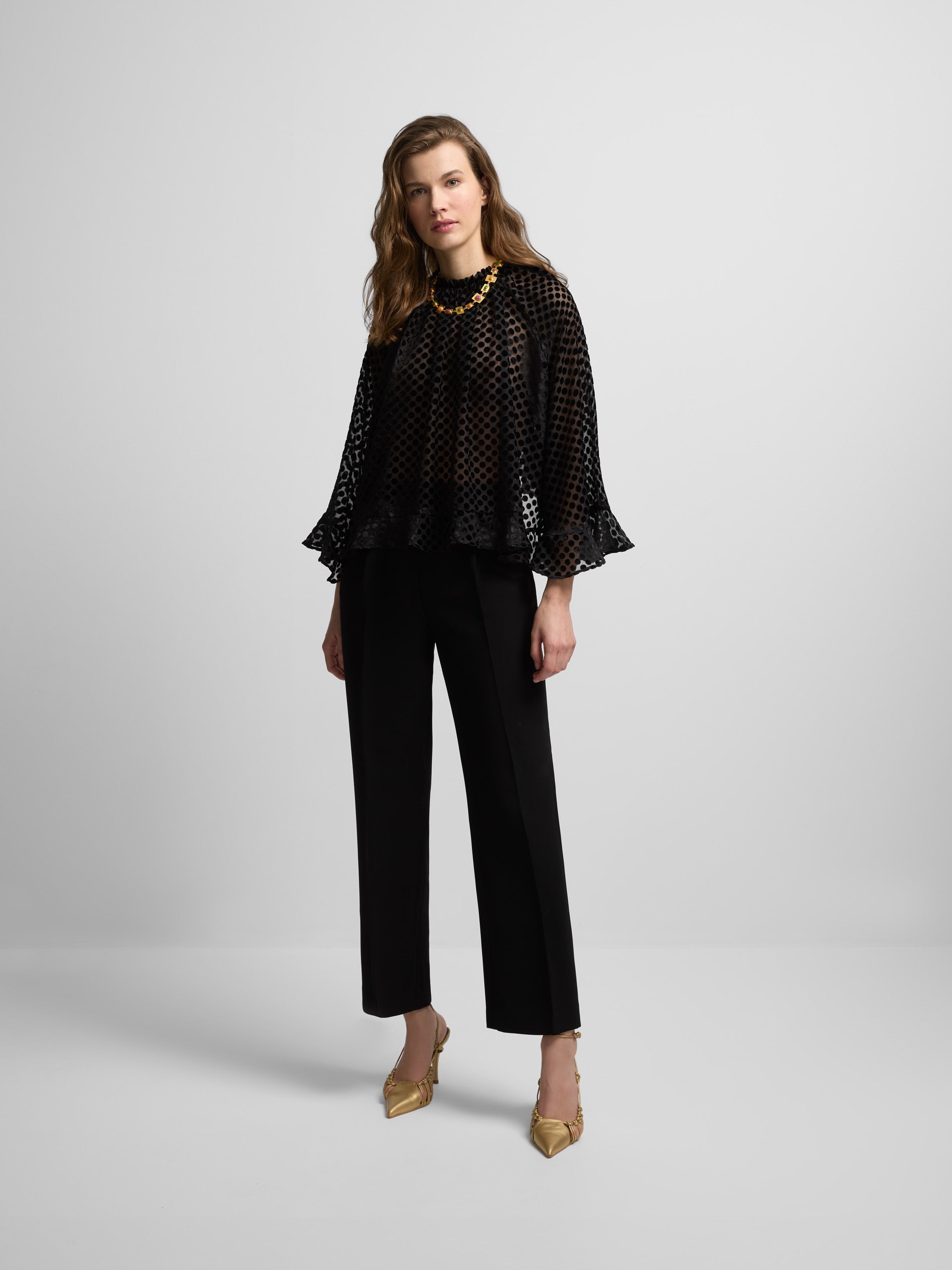 Black polka dot chiffon cape