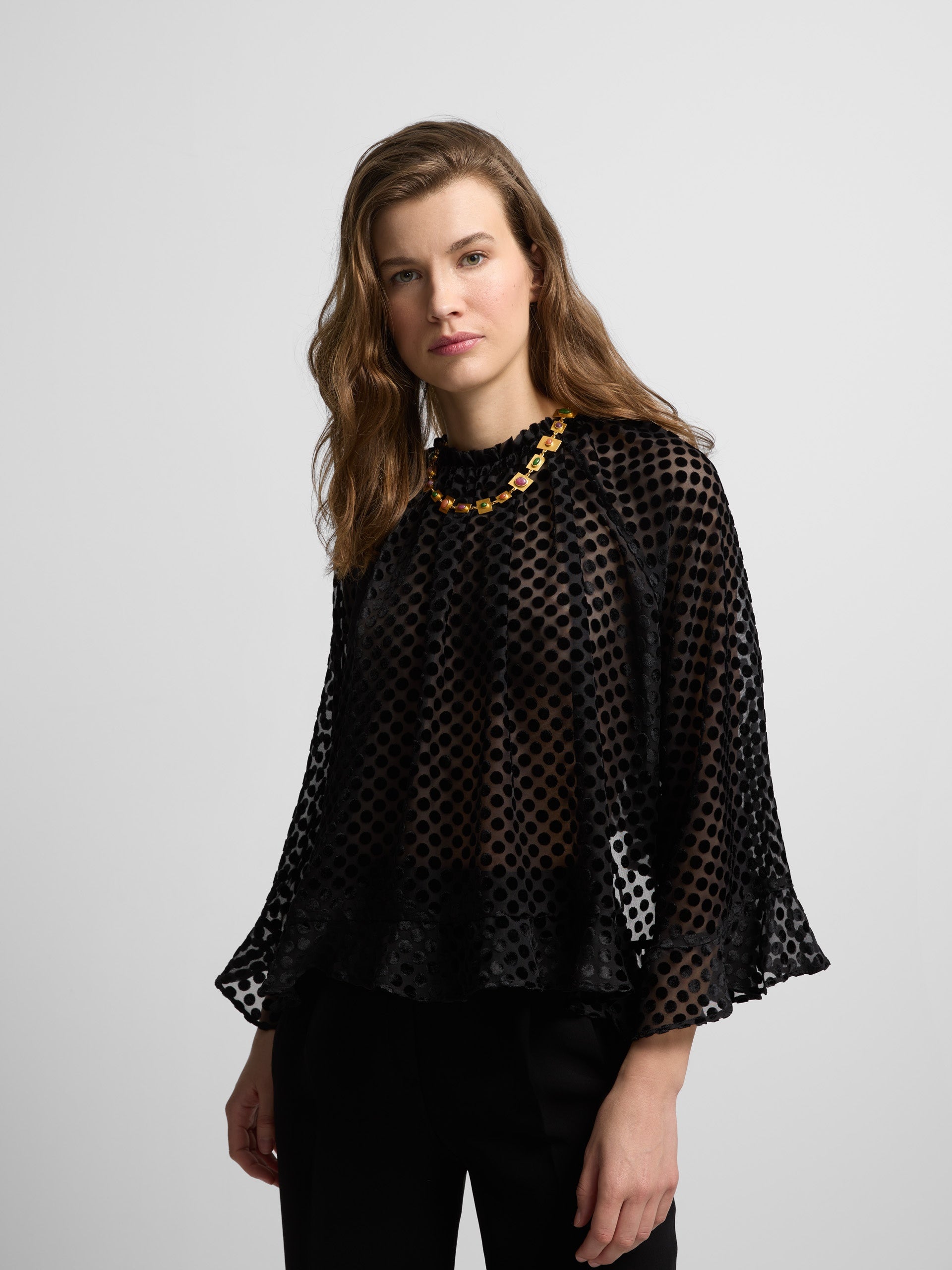 Black polka dot chiffon cape