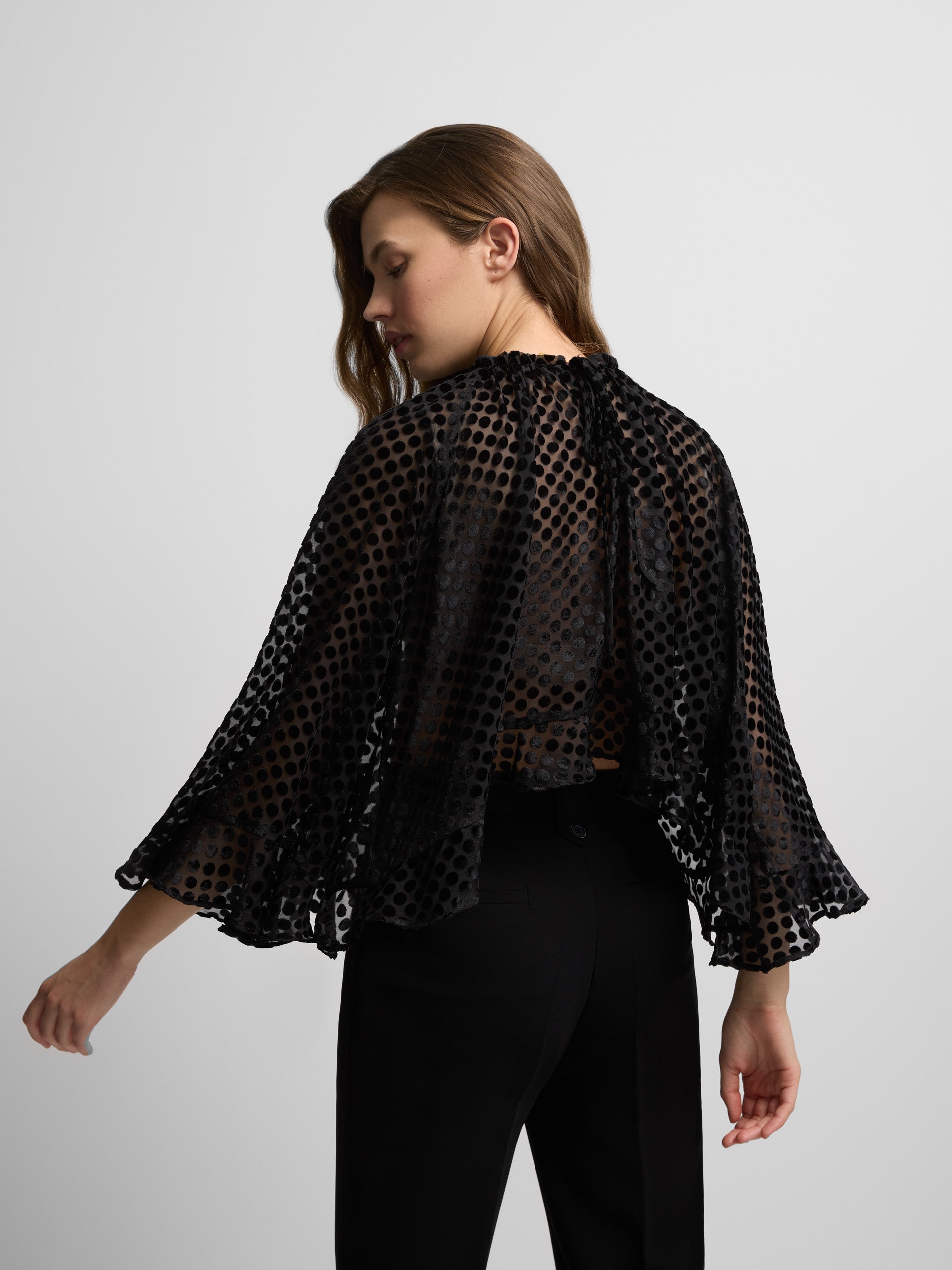 Black polka dot chiffon cape