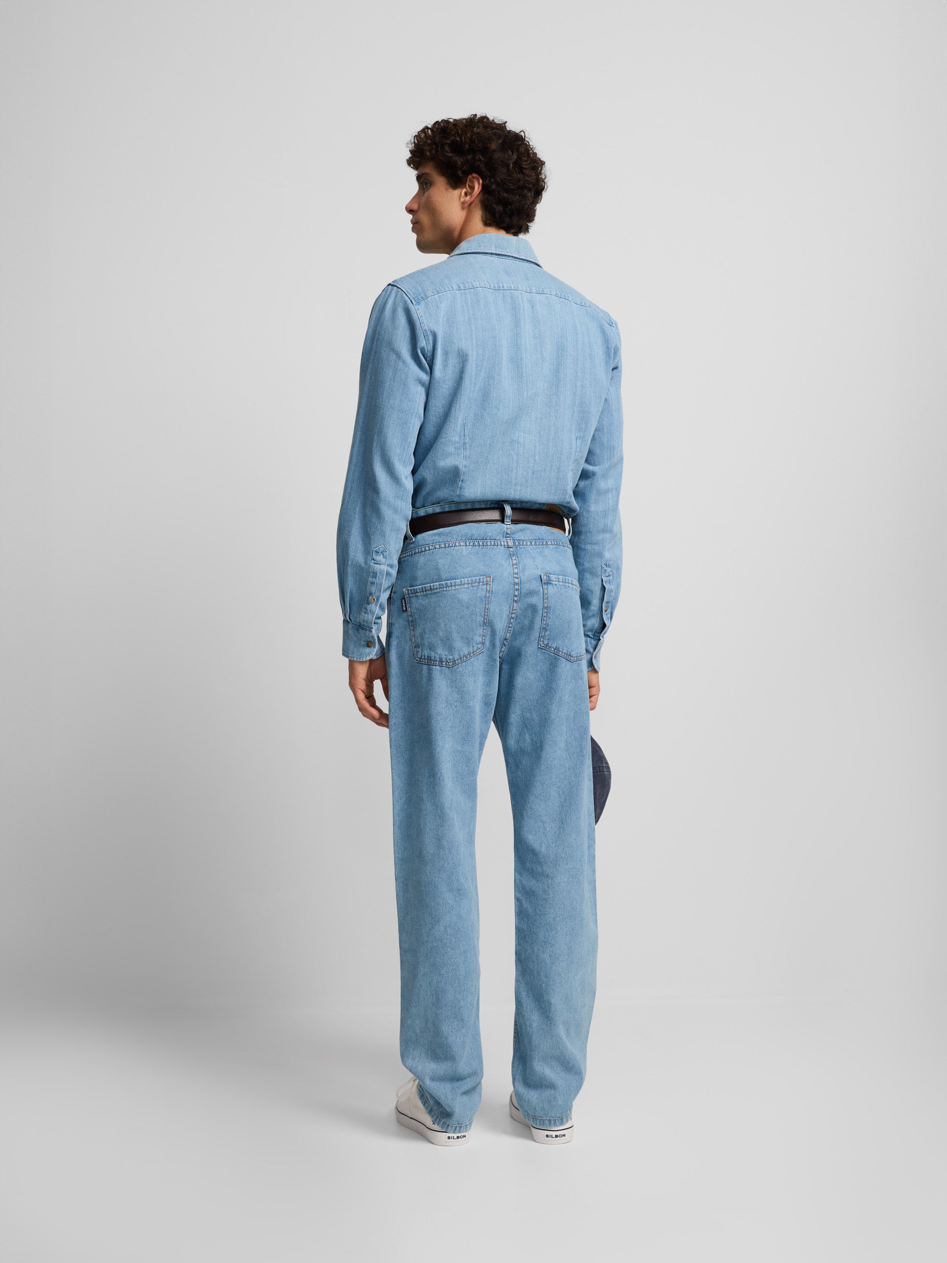 Relaxed blue washed denim sport pants