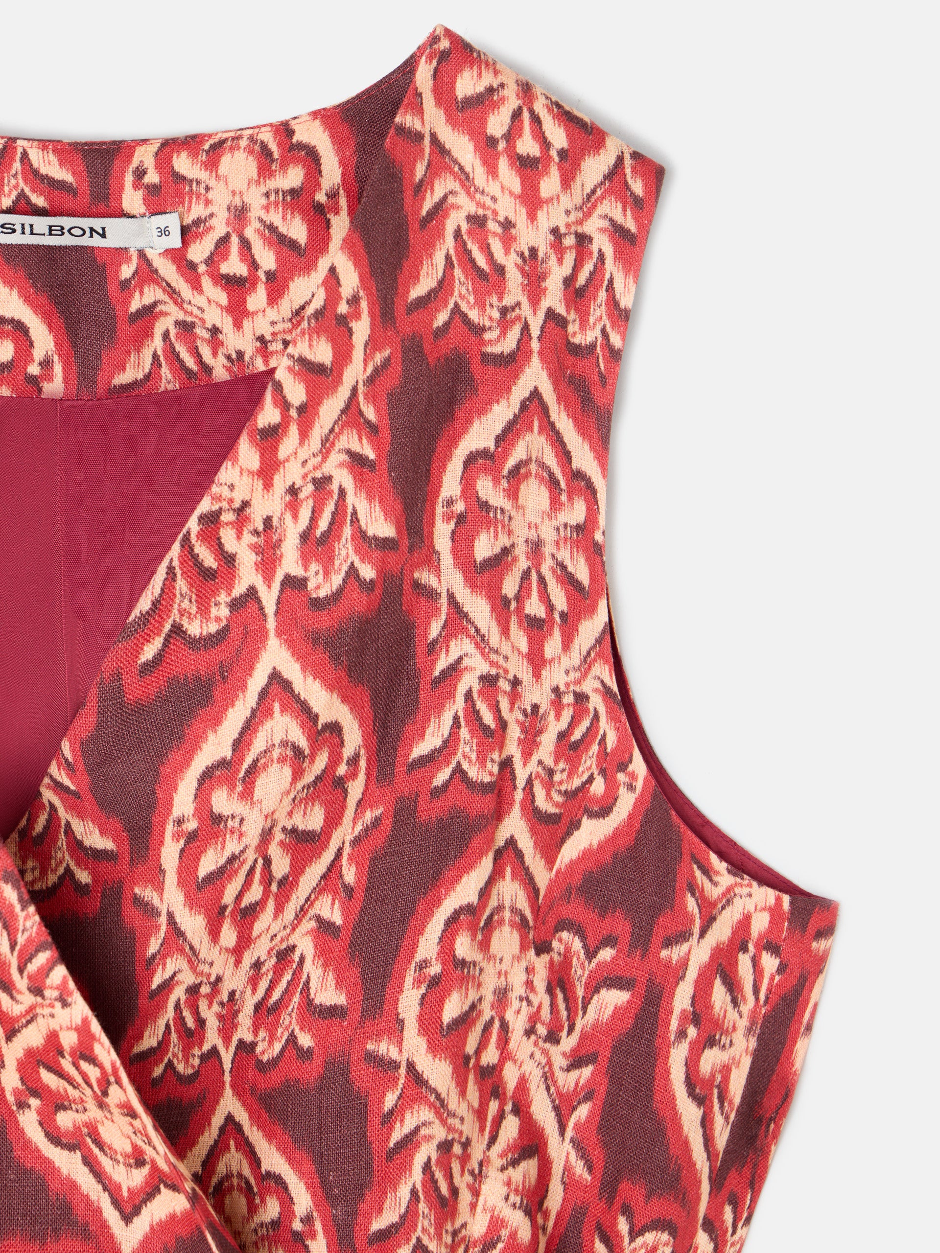 Red printed linen vest with bow