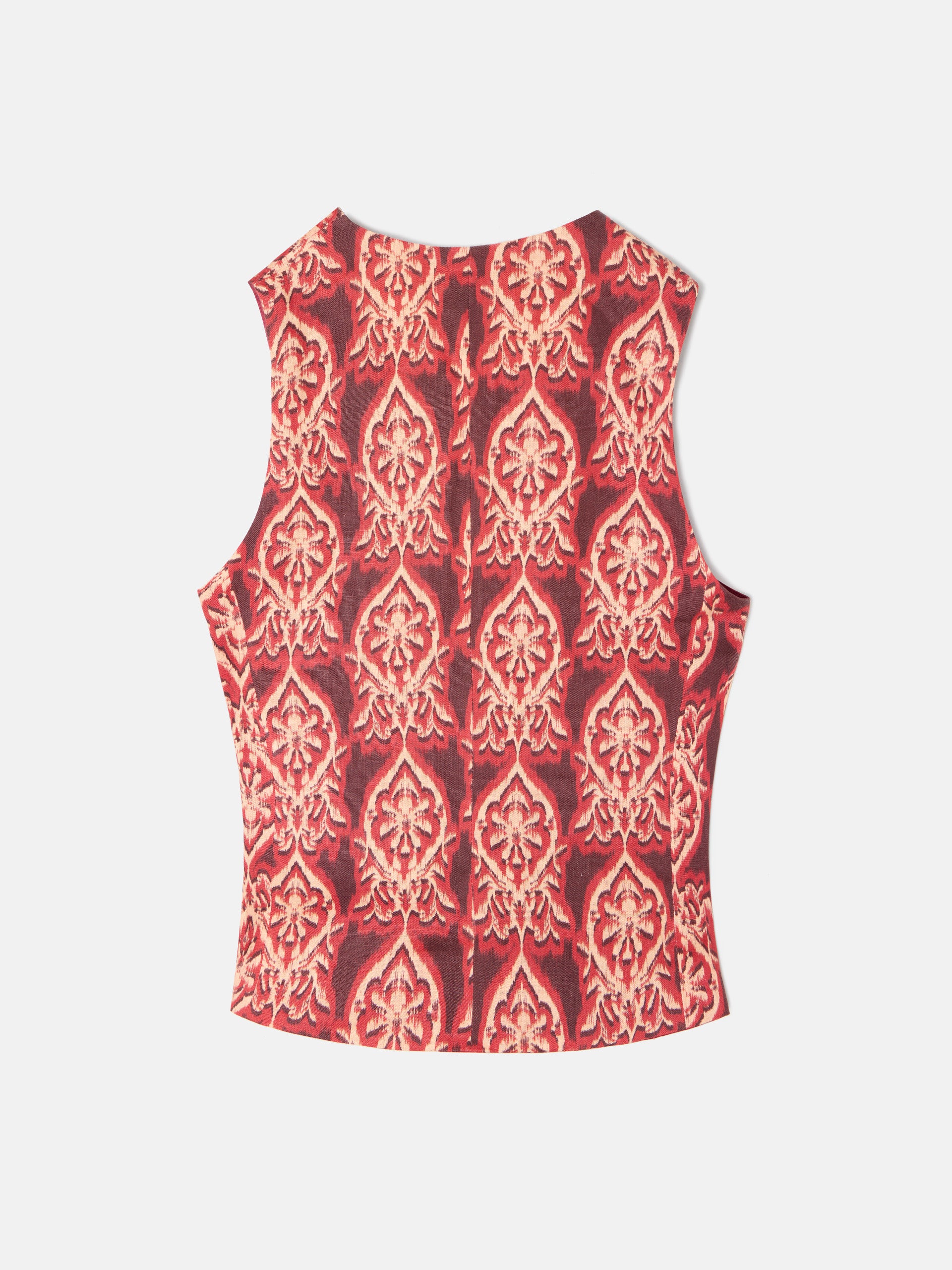 Red printed linen vest with bow