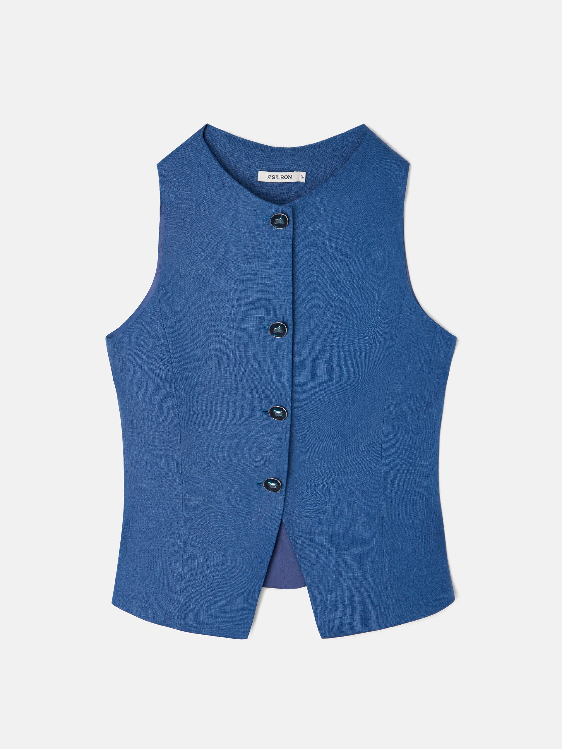 Navy blue linen vest with buttons