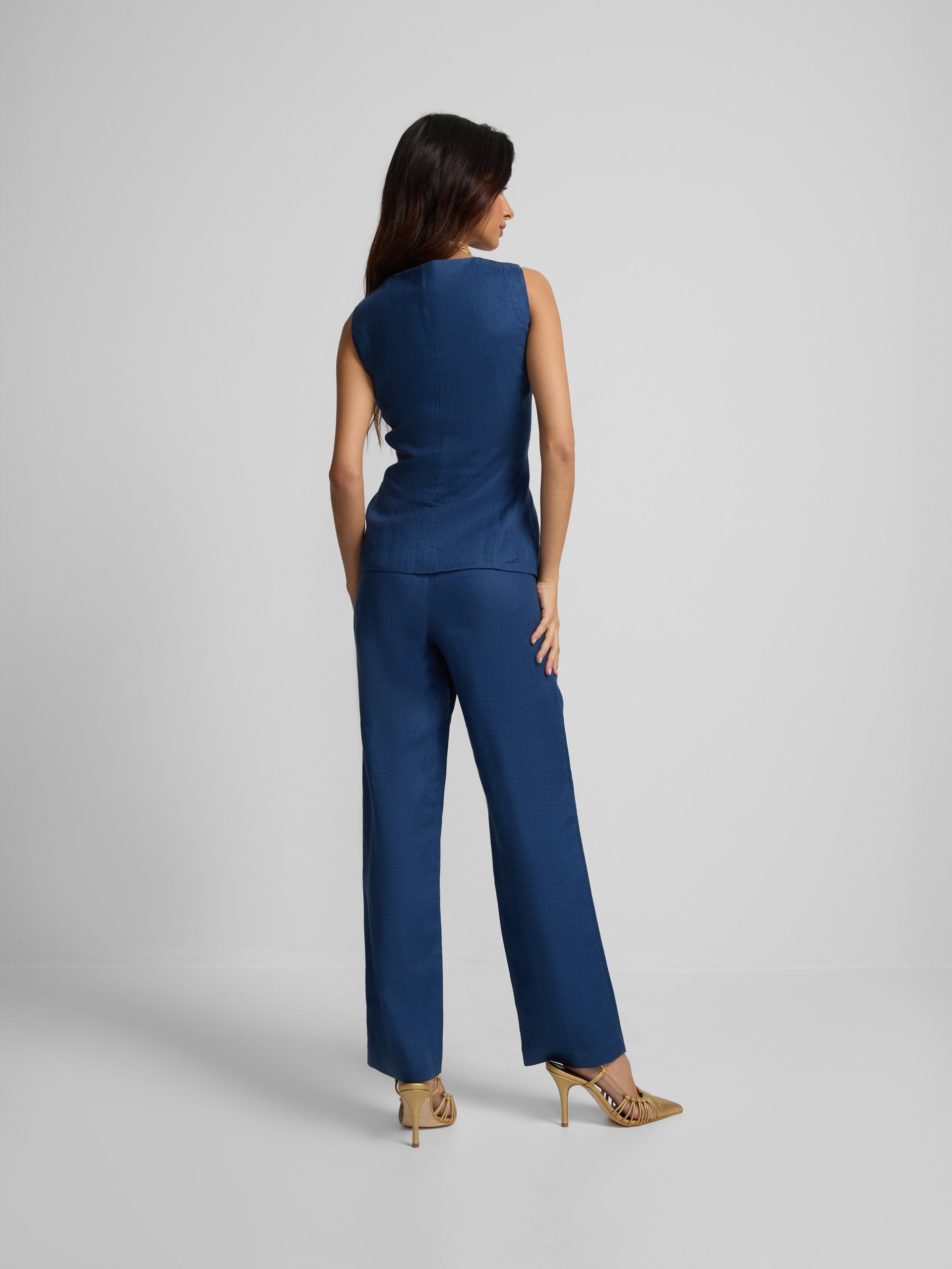 Pantalon lino azul marino