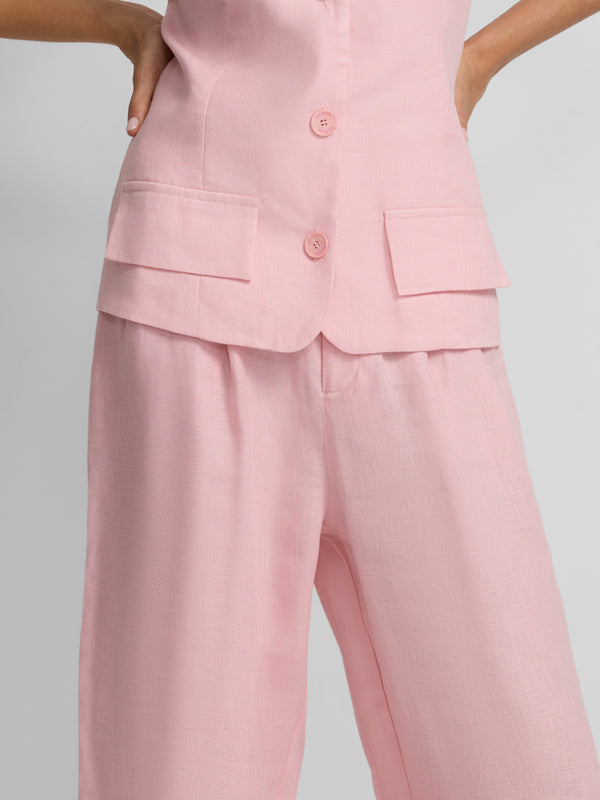 Pantalon lino pinzas rosa