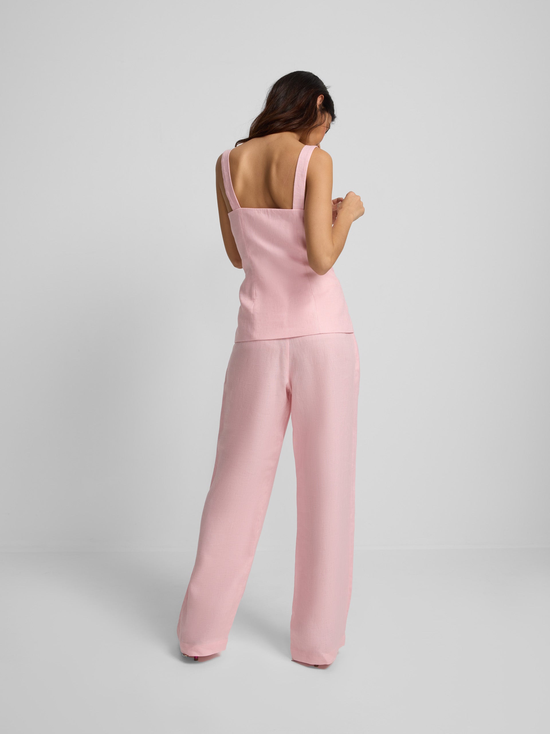 Pantalon lino pinzas rosa