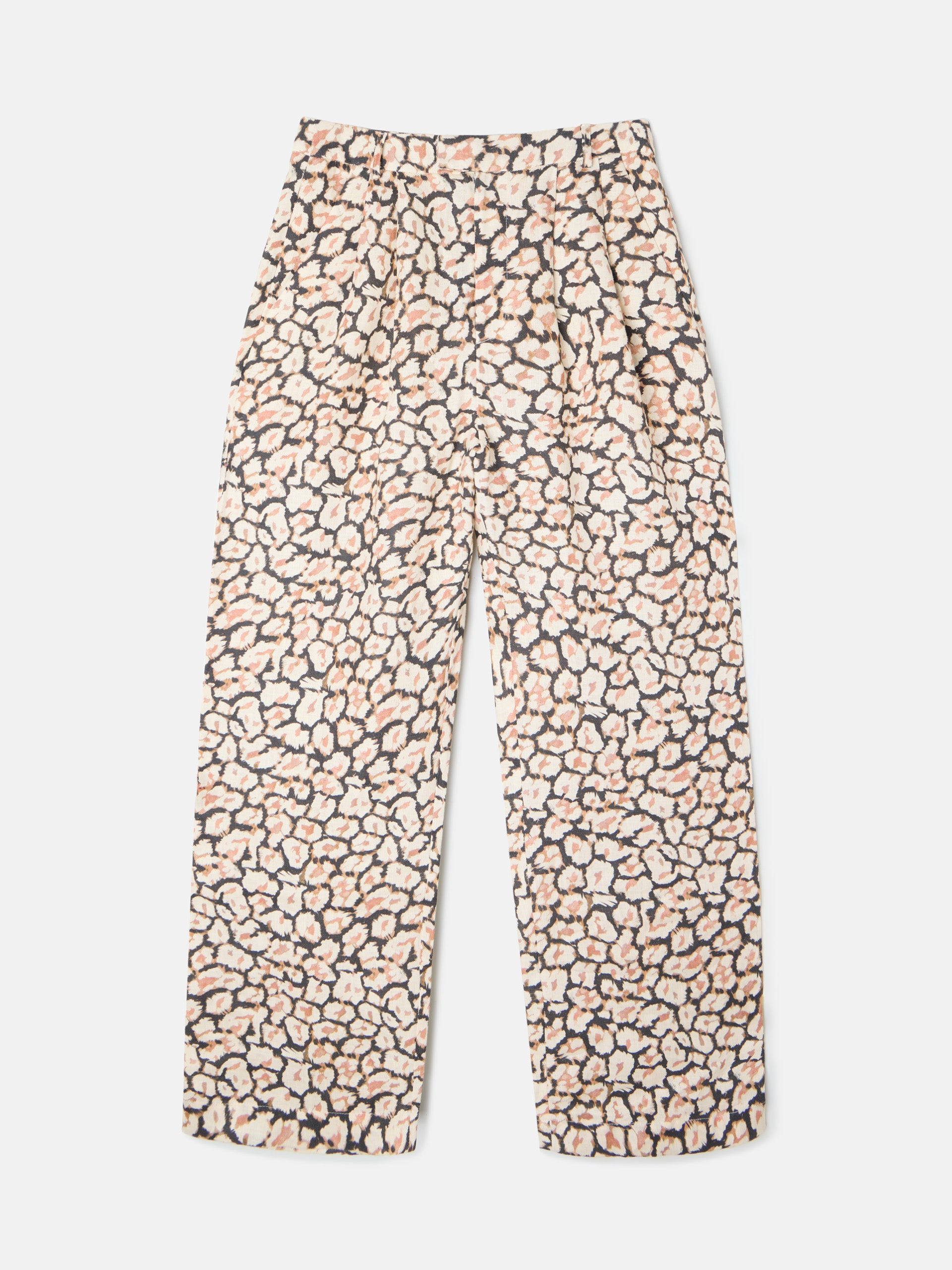 Pantalon lino pinzas estampado animal print marrones