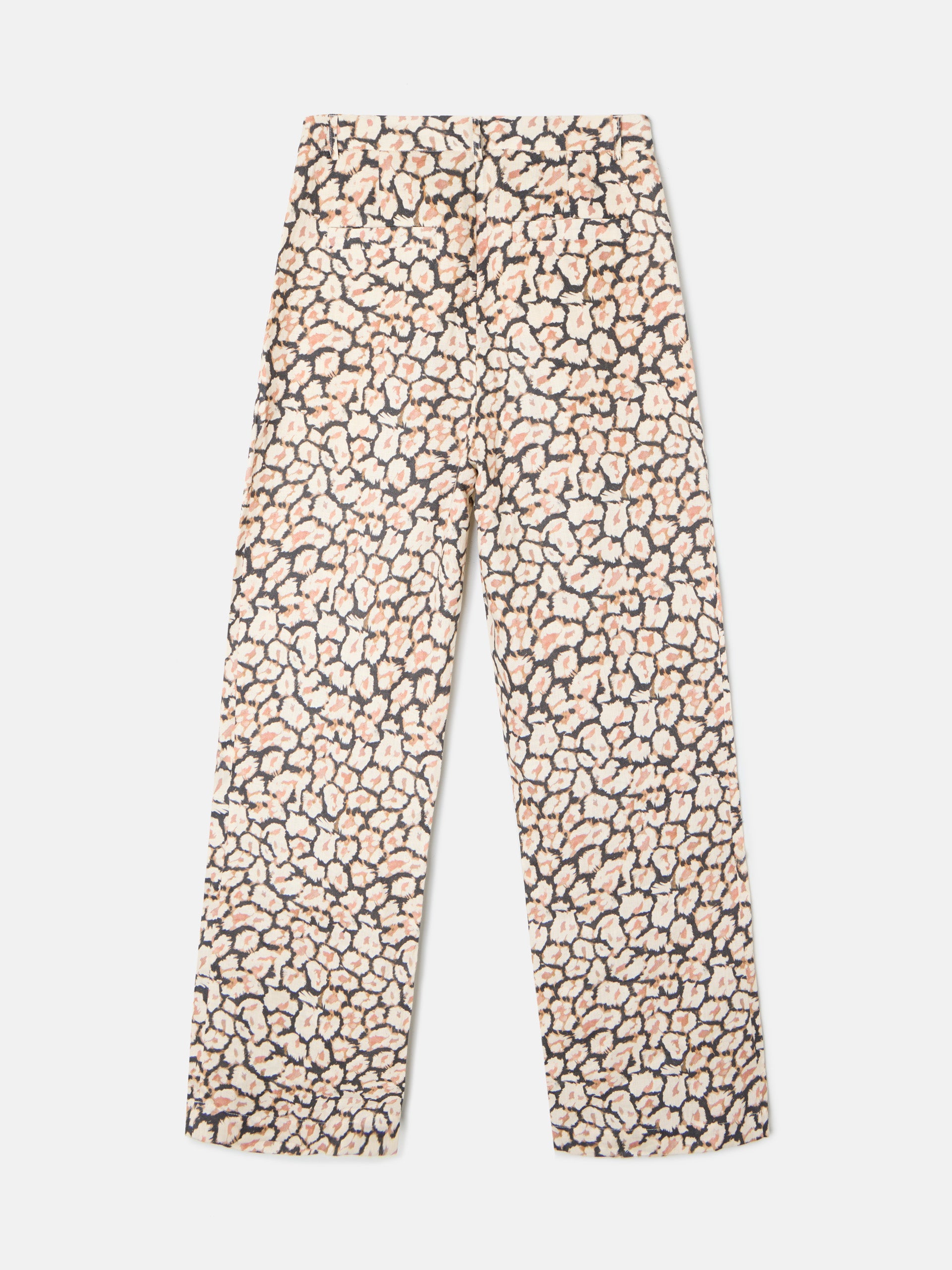 Pantalon lino pinzas estampado animal print marrones