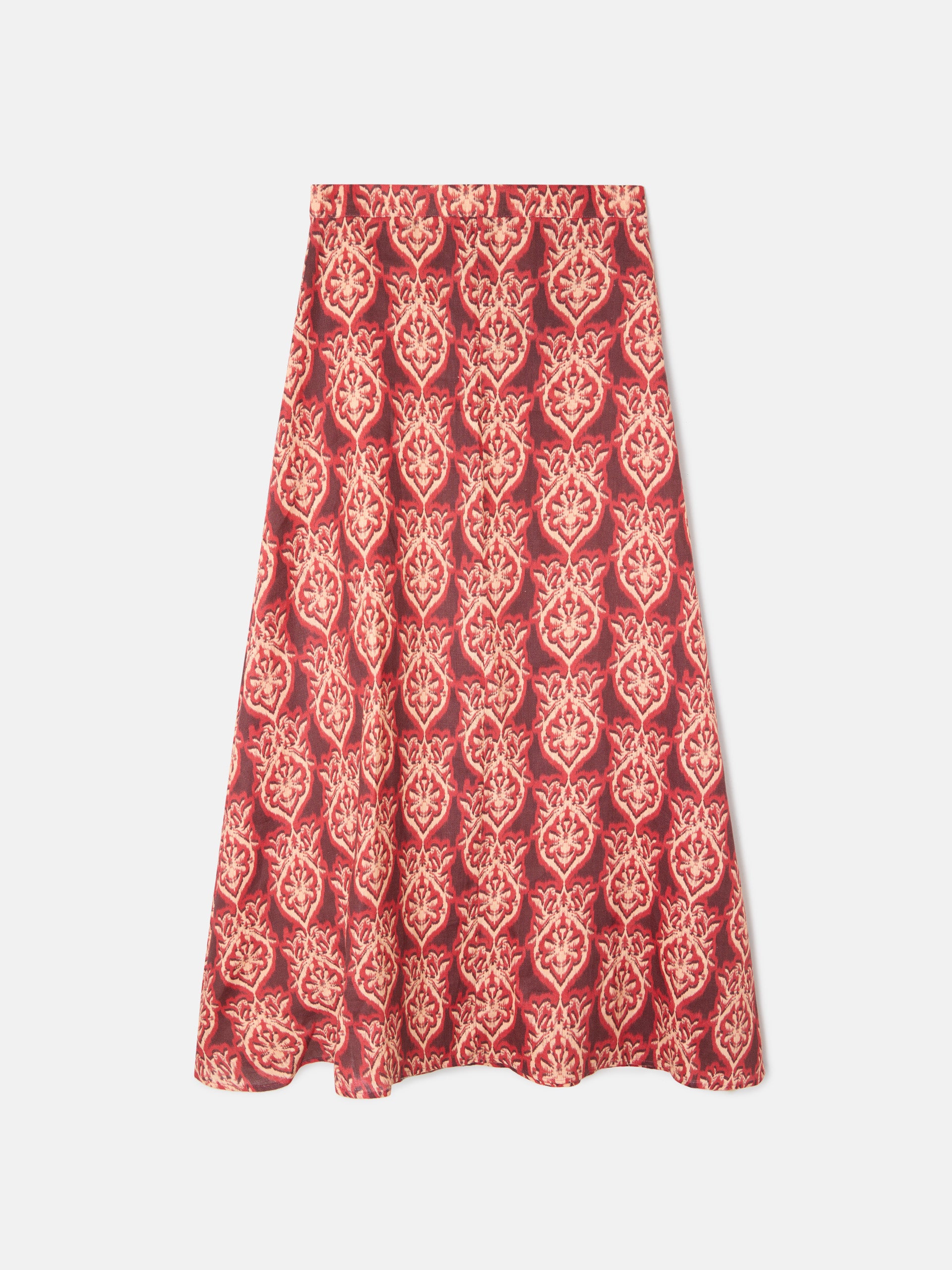 Falda lino midi estampado rojos