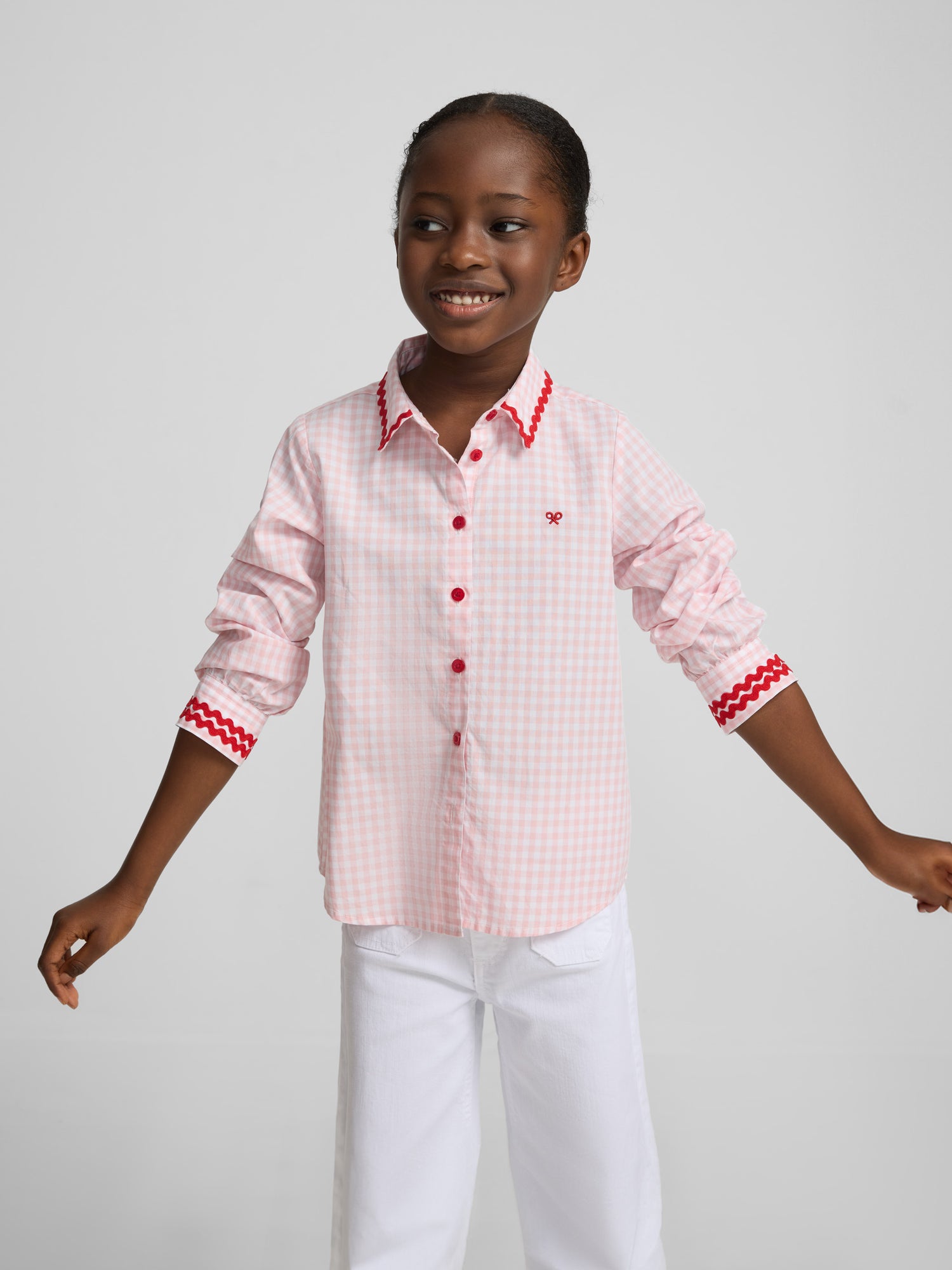 Pink gingham check girl shirt