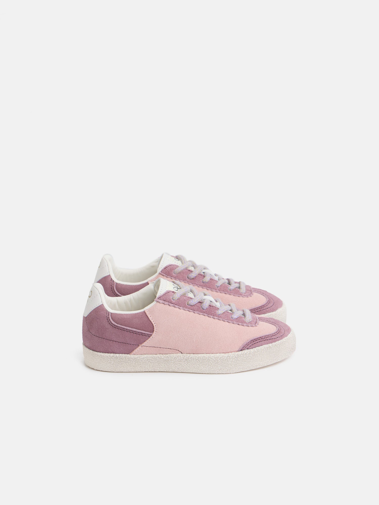 Girl's sneakers in two-tone pink and burgundy suede