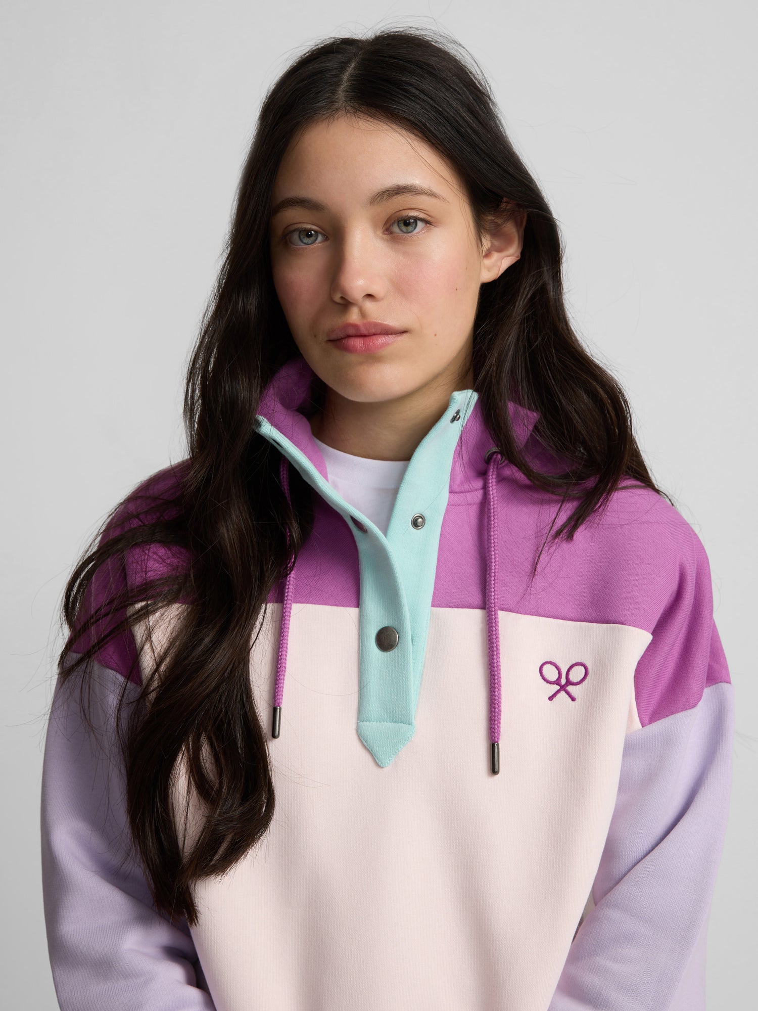 Sweat femme violet col boutonné