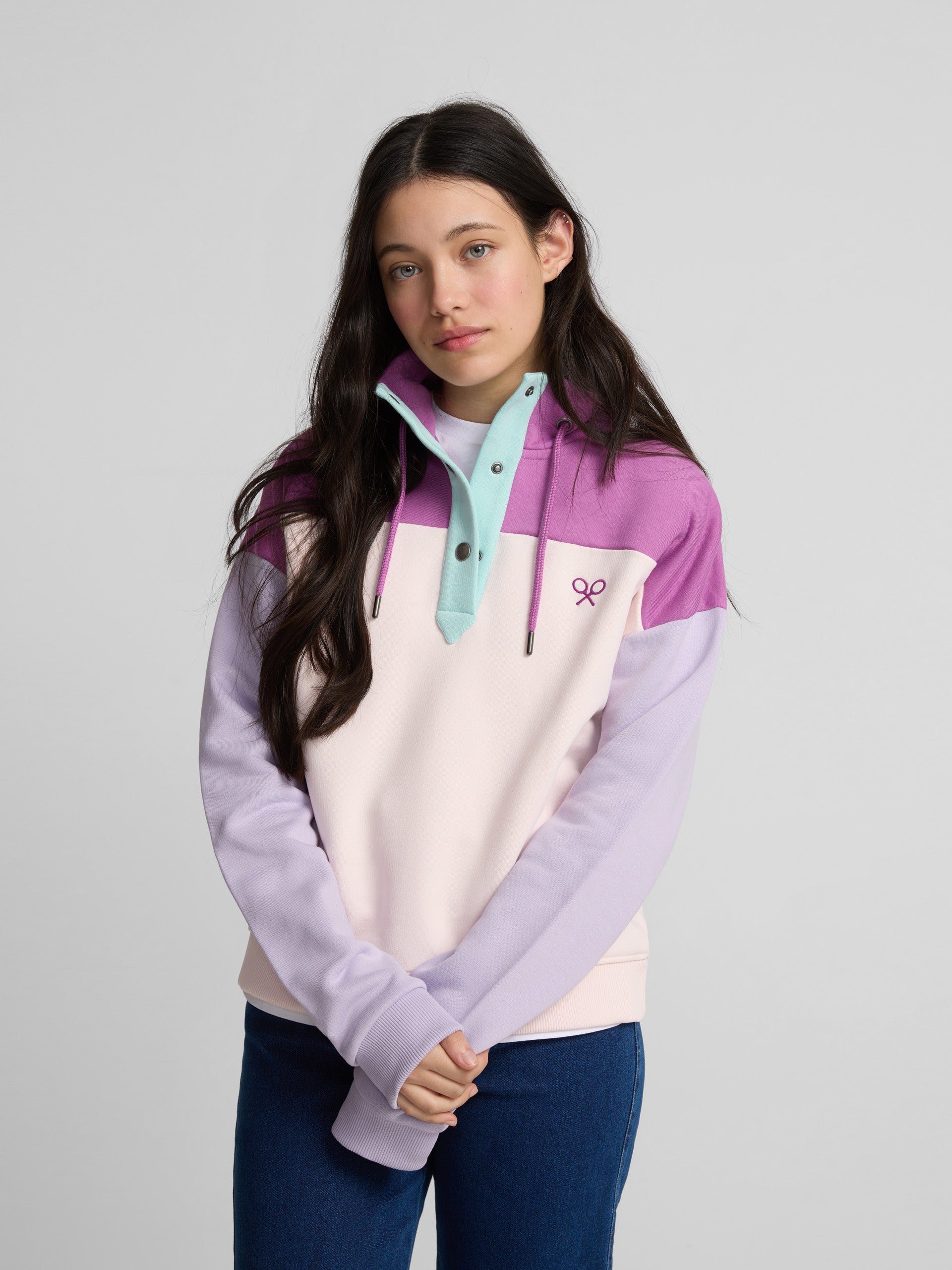 Purple women's button-down sweatshirt