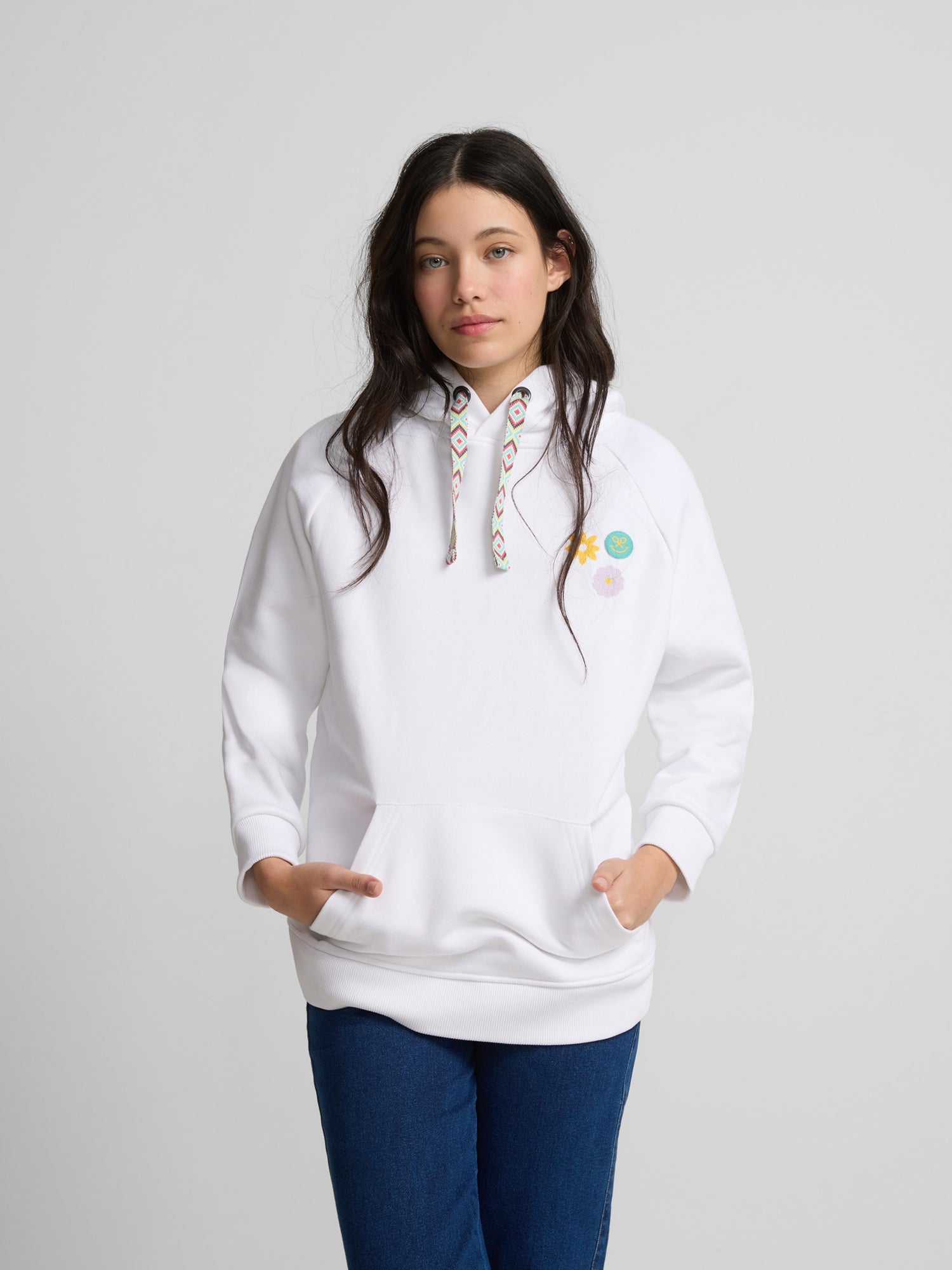 Sudadera woman flores smile blanca