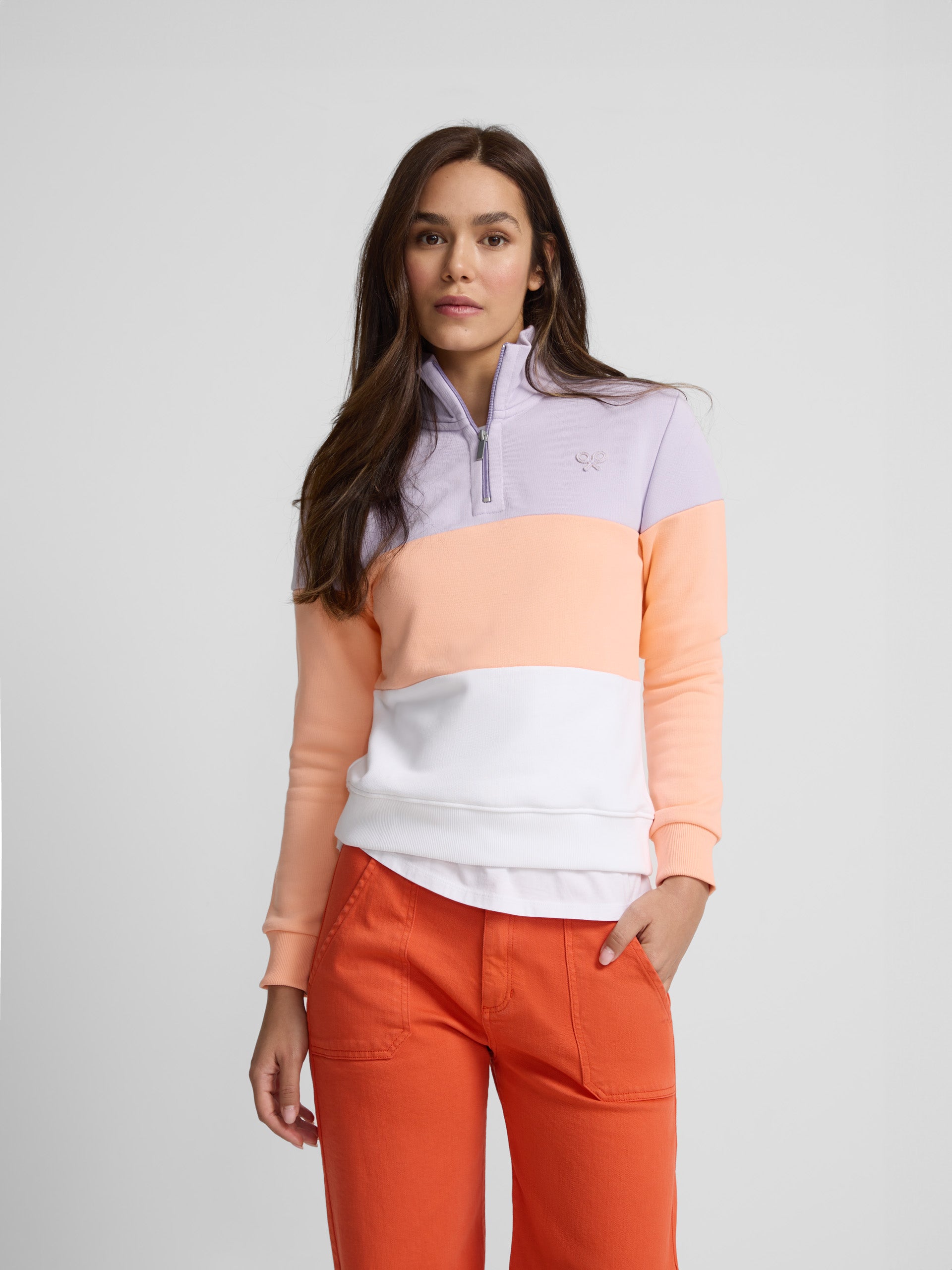 Tricolor lilac and orange women's sweatshirt