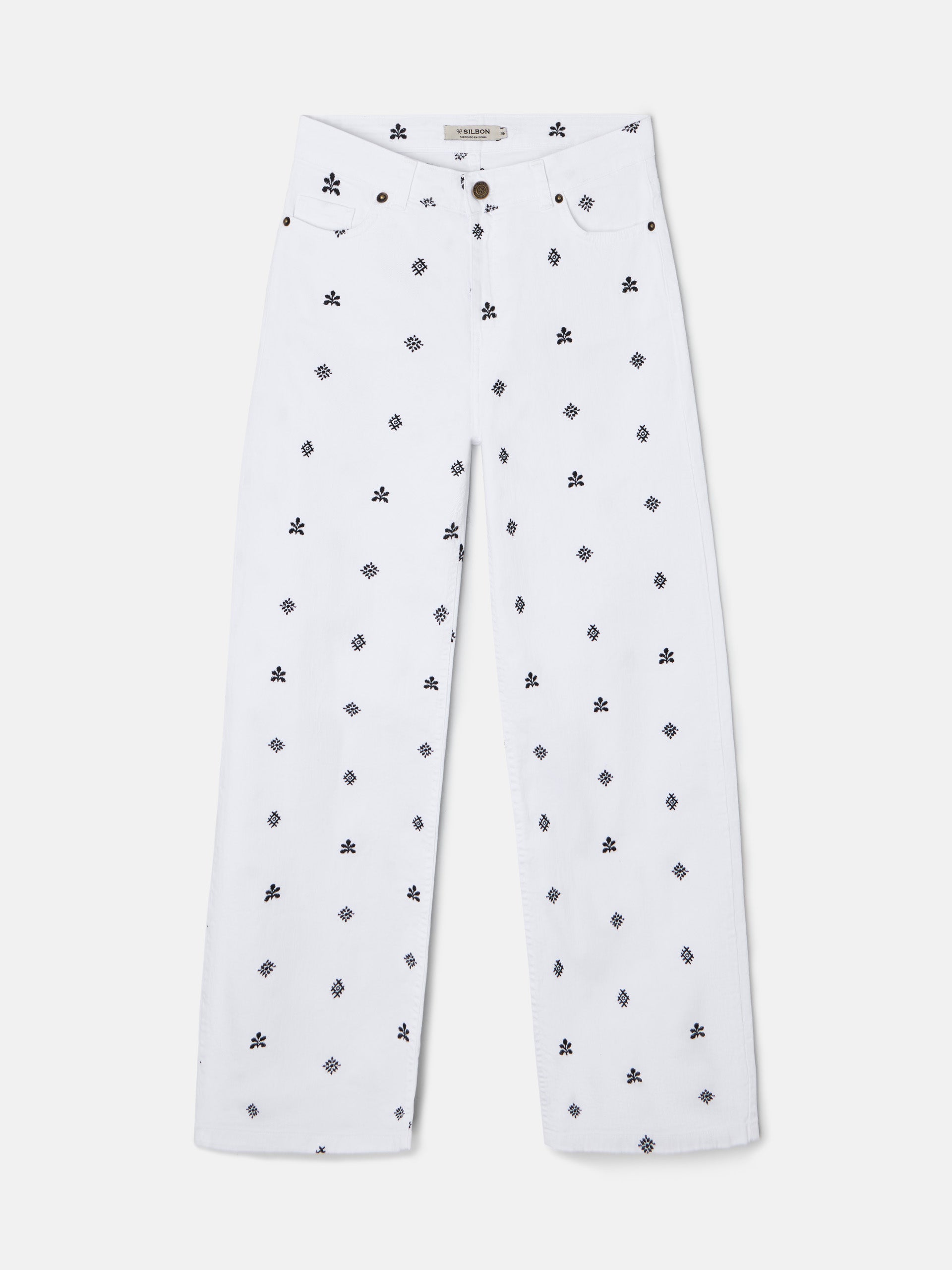 Pantalon denim bordados ikat blanco