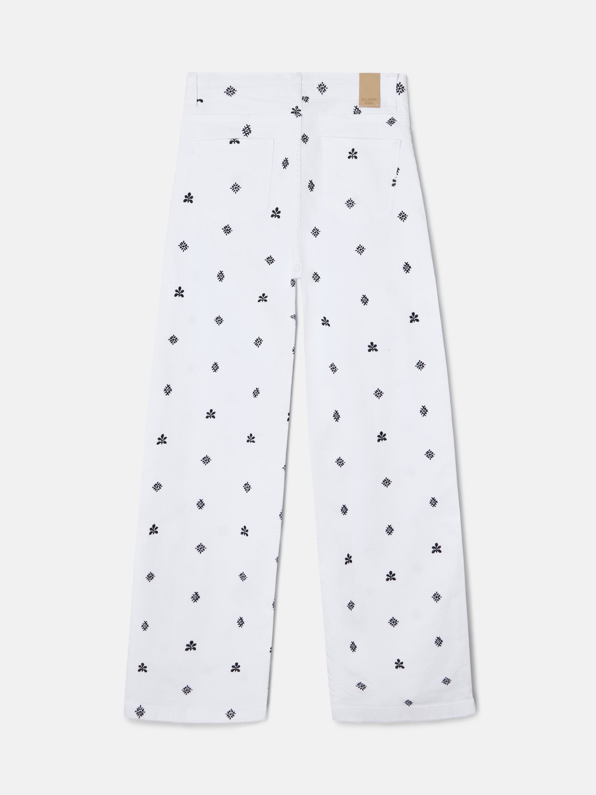 Pantalon denim bordados ikat blanco